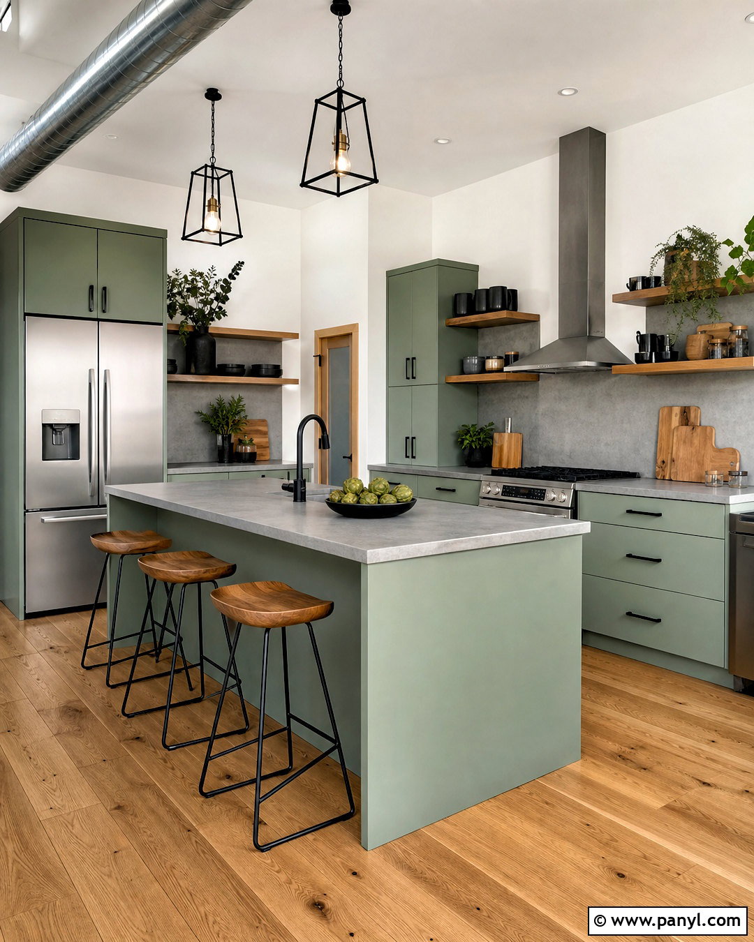 Sage Green Cabinets With Gray Concrete Countertops - 20 sage green and grey kitchen ideas