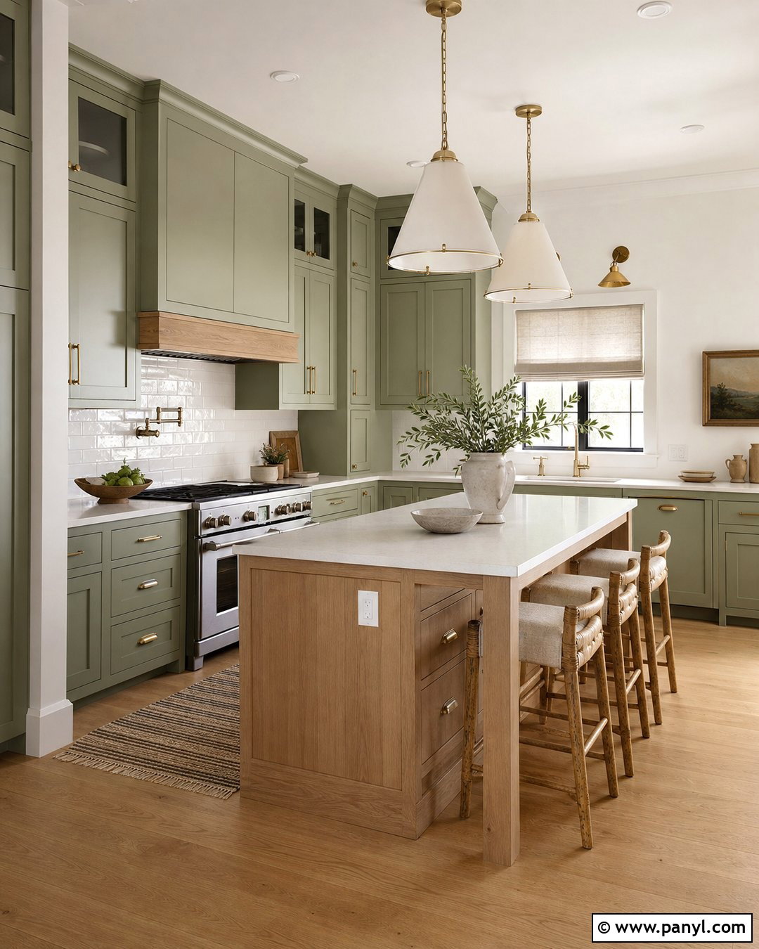 Sage Green Cabinets With Warm White Walls - 20 Kitchen Cabinet And Wall Paint Ideas