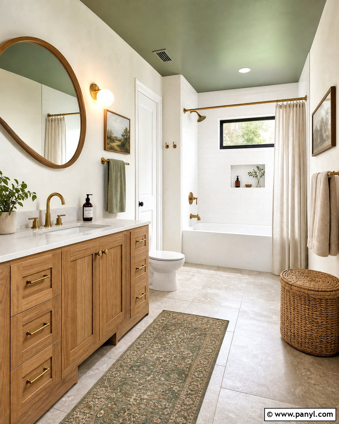 Sage Green Ceiling With White Tile - 20 green ceiling bathroom ideas