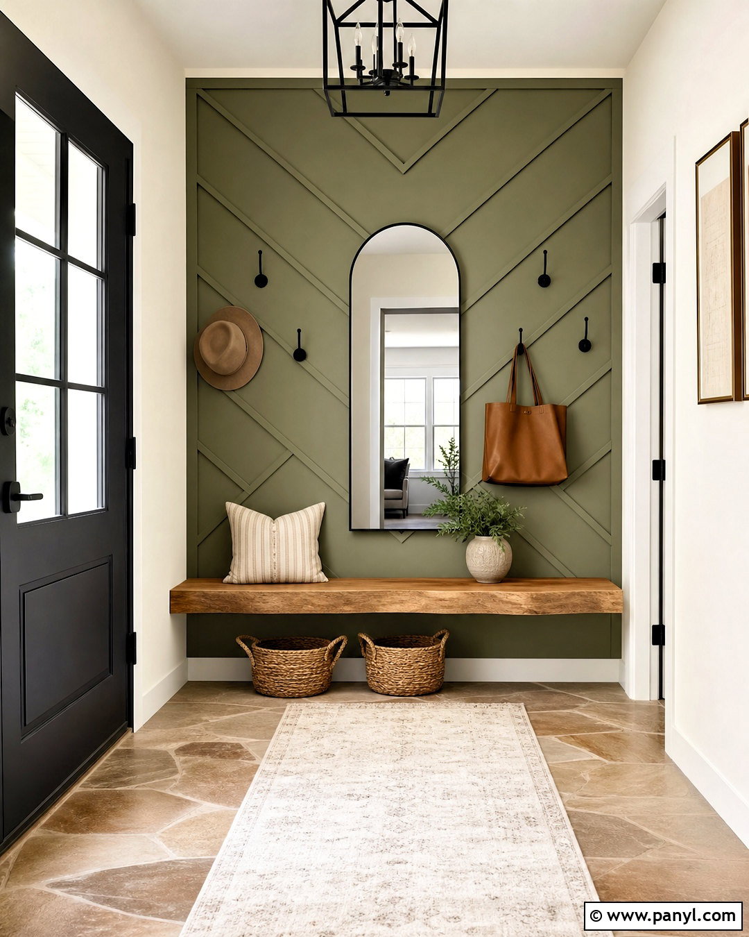 Sage Green Chevron Entryway Wall - 20 geometric feature wall ideas