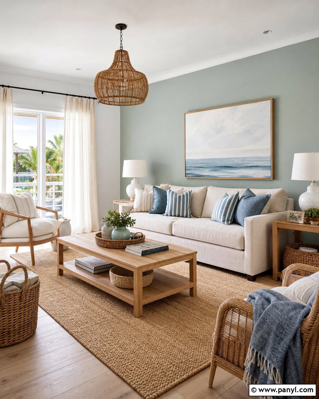 Sage Green Coastal Accent Wall - 40 Sage Green Accent Wall Ideas