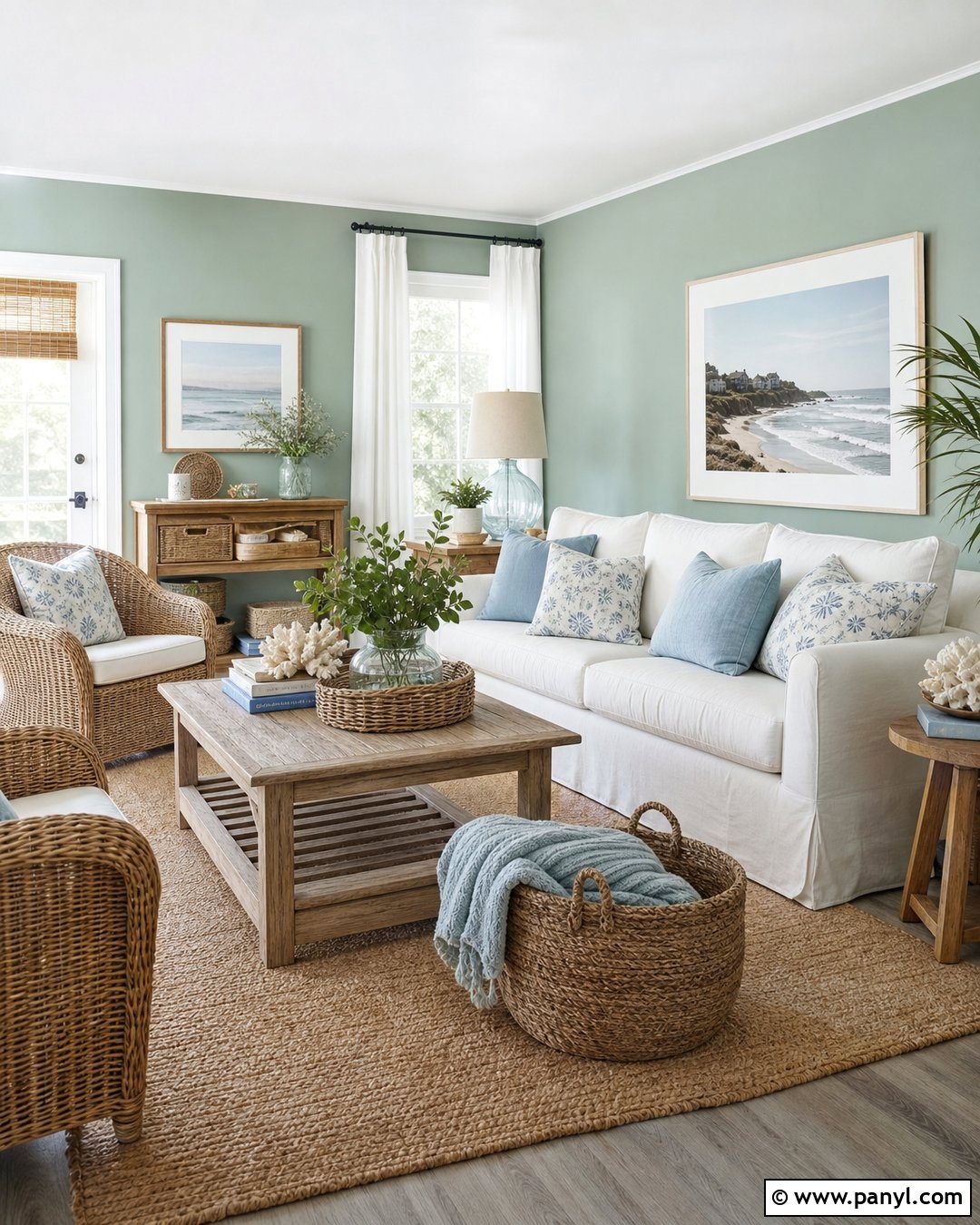 Sage Green Coastal Living Room - 50 sage green walls