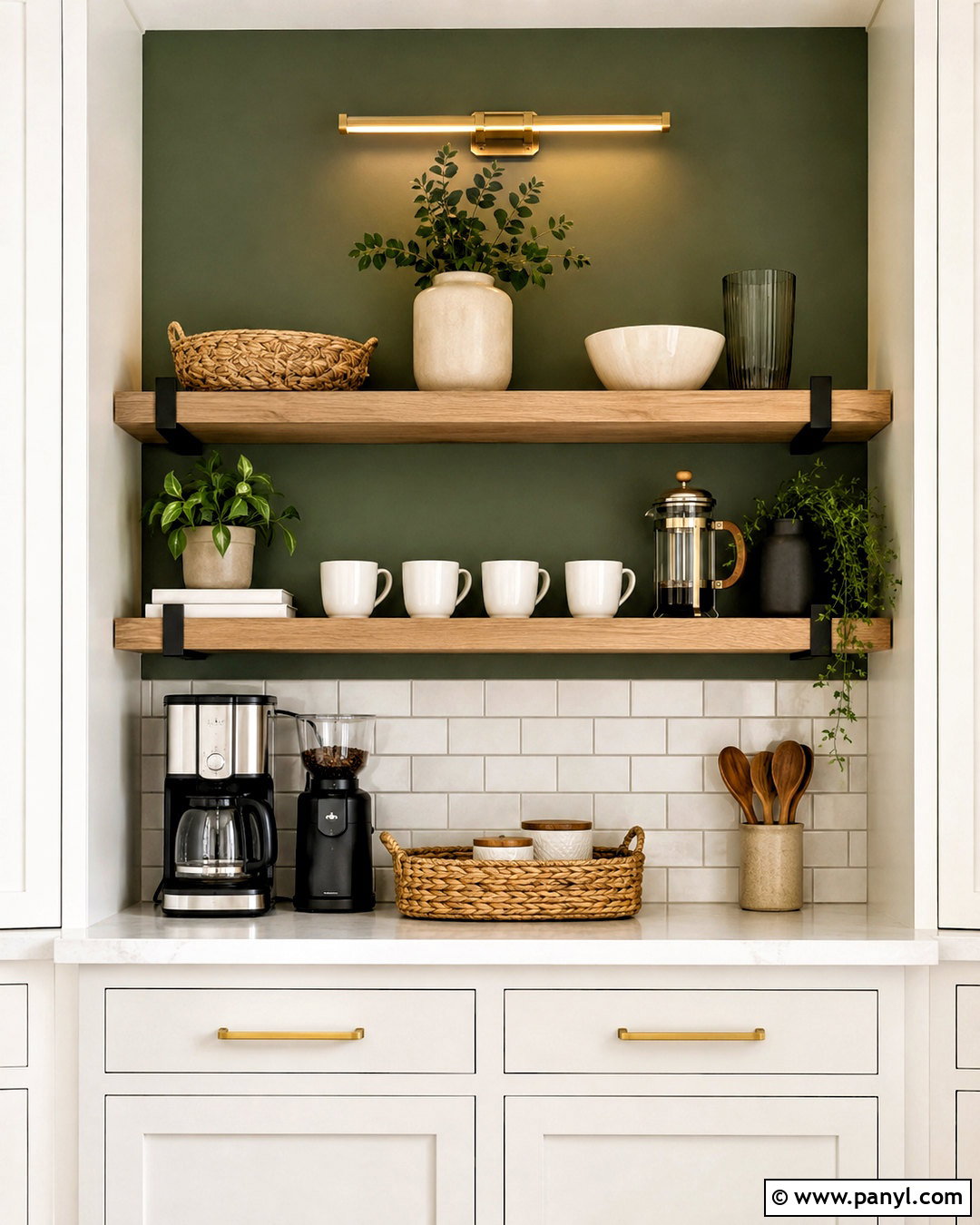 Sage Green Coffee Station Wall - 40 Sage Green Accent Wall Ideas