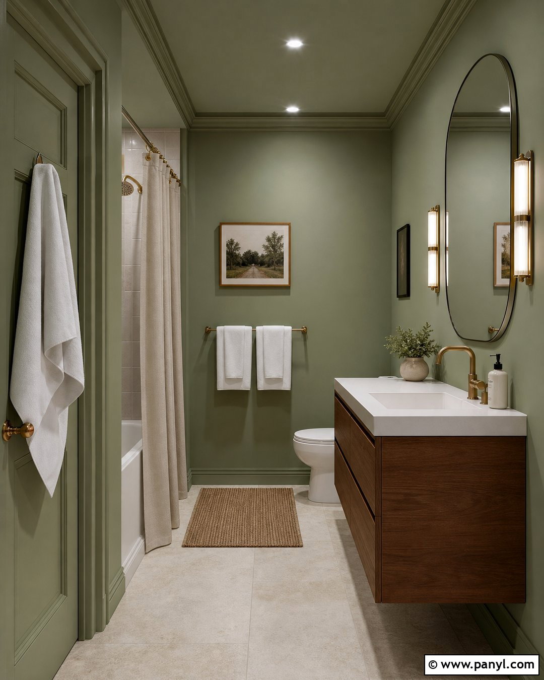 Sage Green Color Drenched Bathroom Walls - 35 sage green bathroom walls