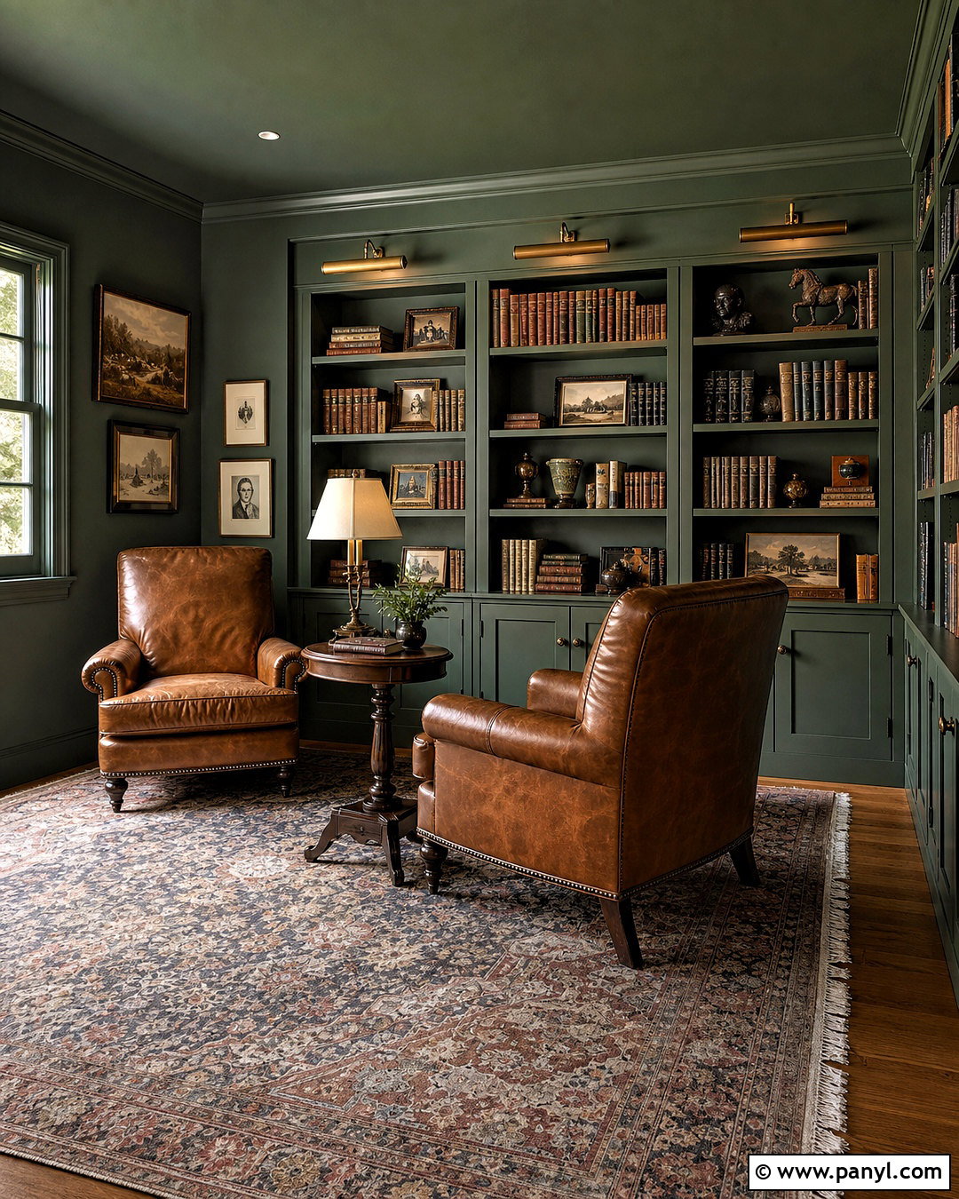 Sage Green Color-Drenched Library - 20 sage green home ideas