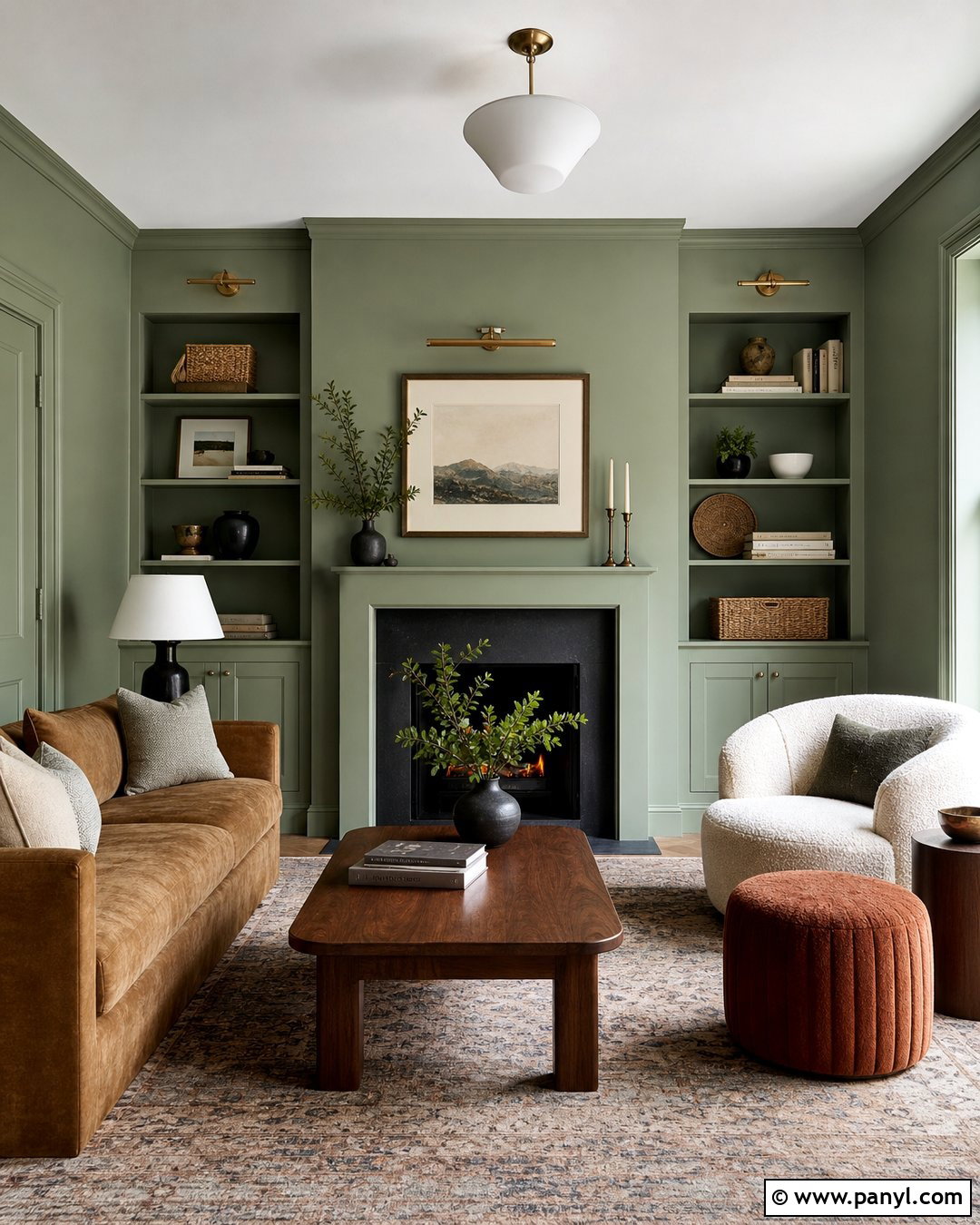 Sage Green Color-Drenched Living Room - 35 sage green wall color ideas