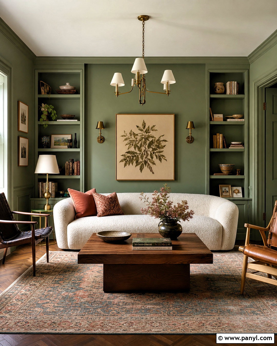 Sage Green Color Drenched Living Room - 20 home wall painting ideas living rooms