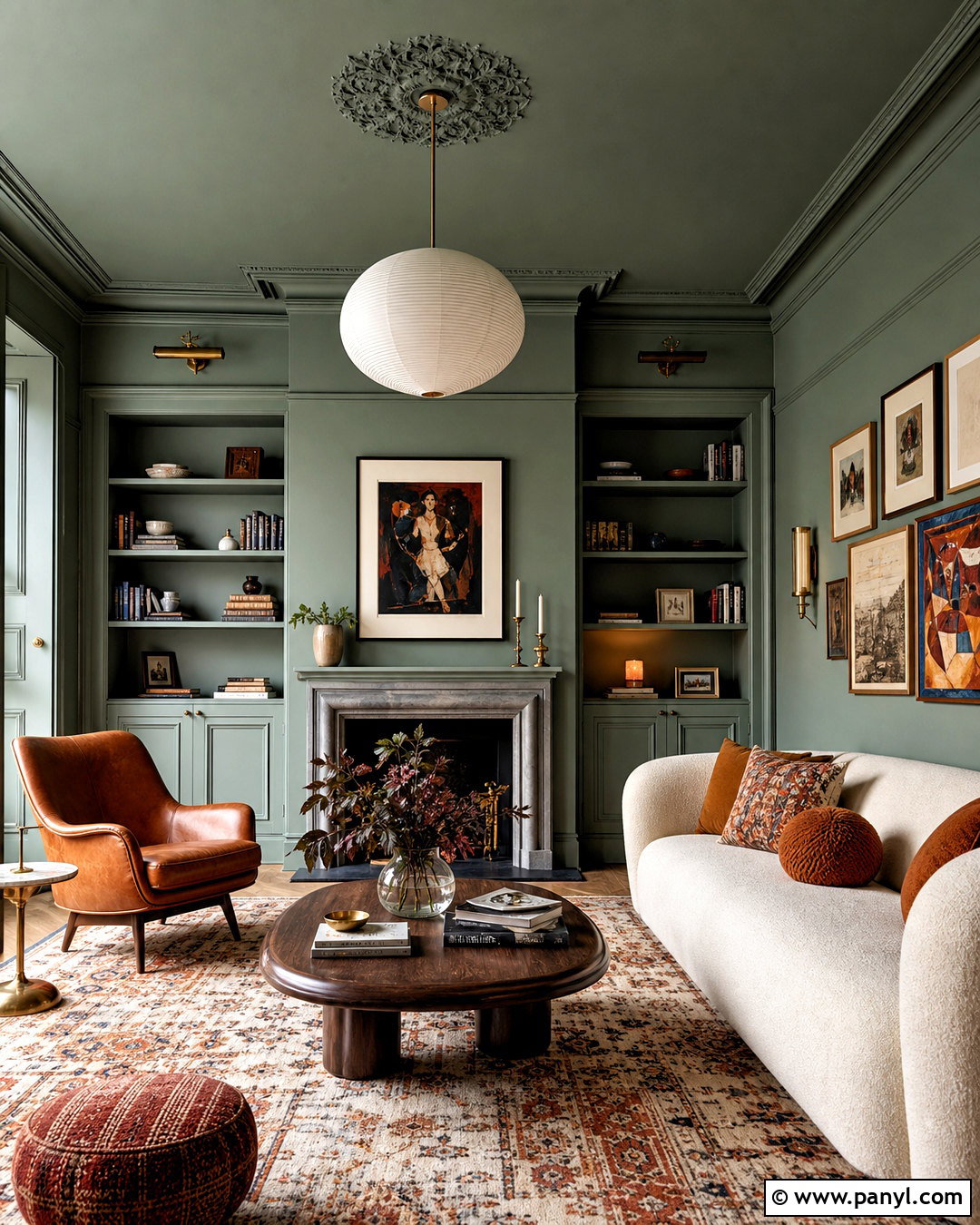 Sage Green Color Drenched Living Room - 20 sage green wall paint ideas