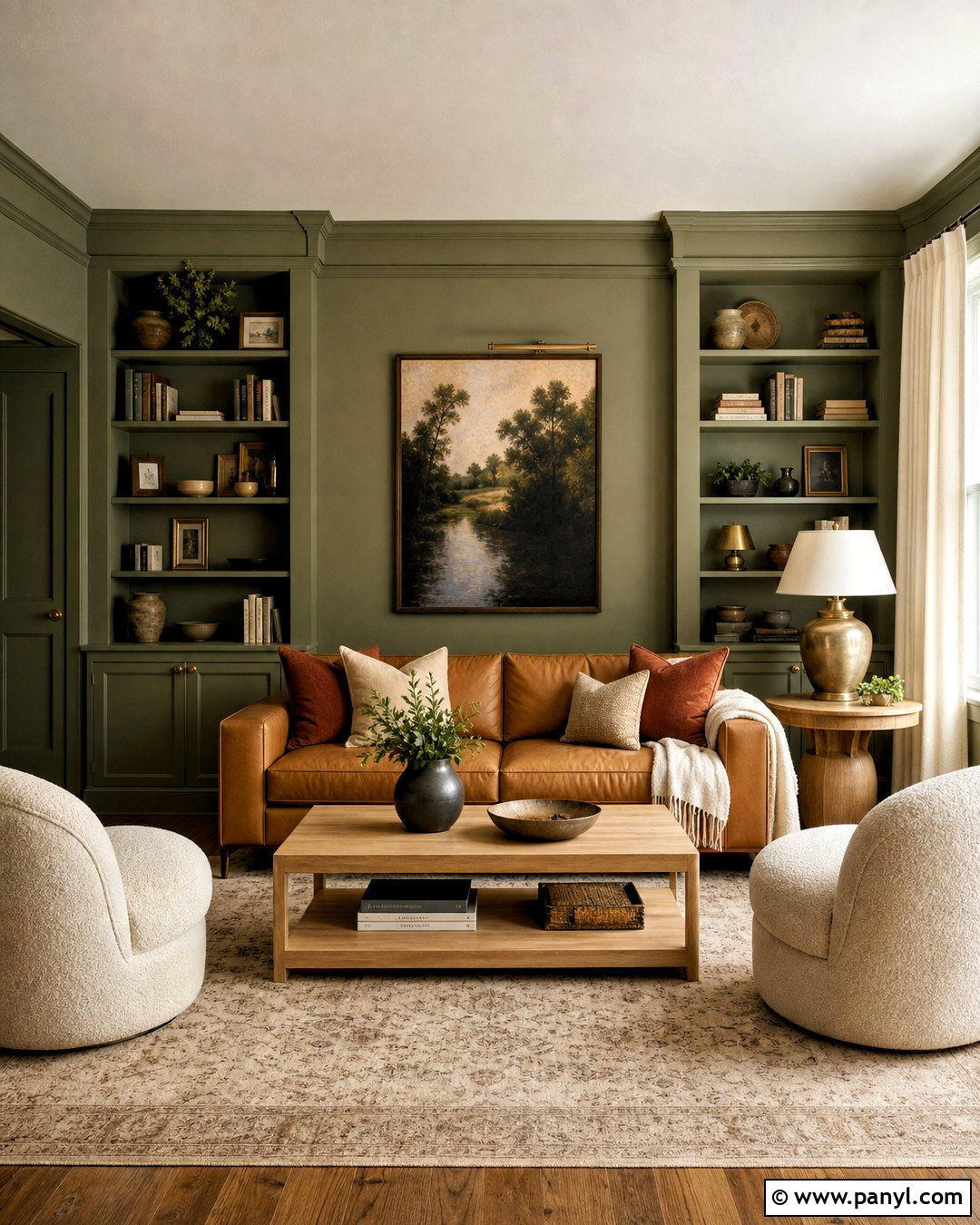 Sage Green Color-Drenched Living Room - 20 wall design ideas living room paint ideas
