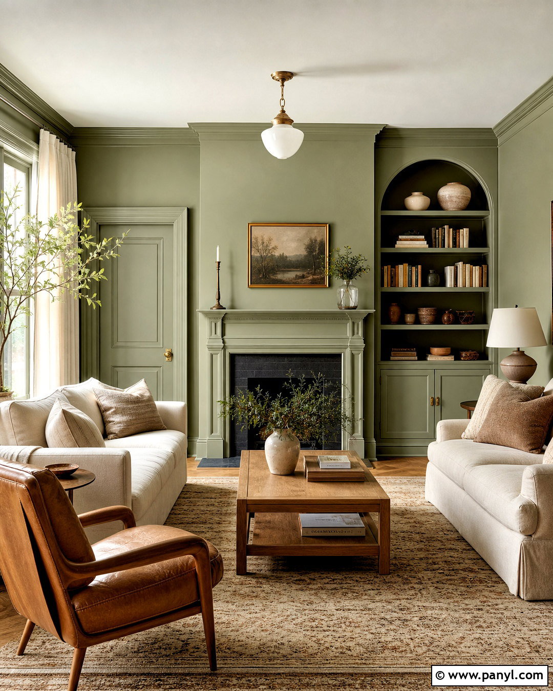 Sage Green Color-Drenched Living Room - 20 wall paint inspiration ideas