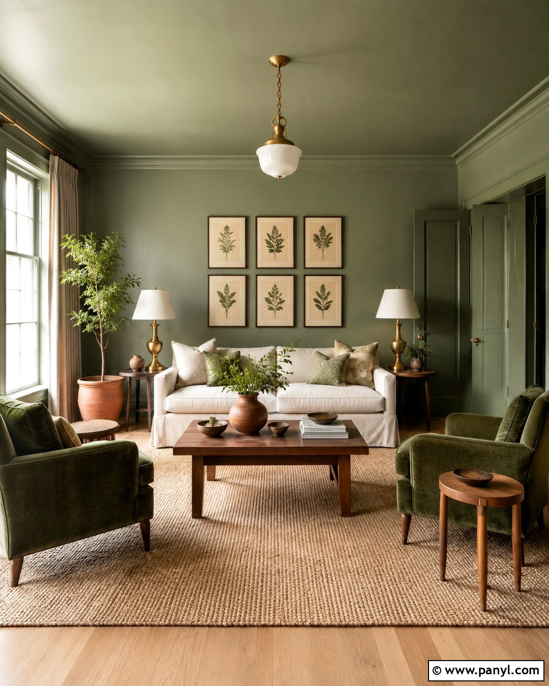 Sage Green Color Drenched Living Room - 20 Colour Drenching A Room Ideas