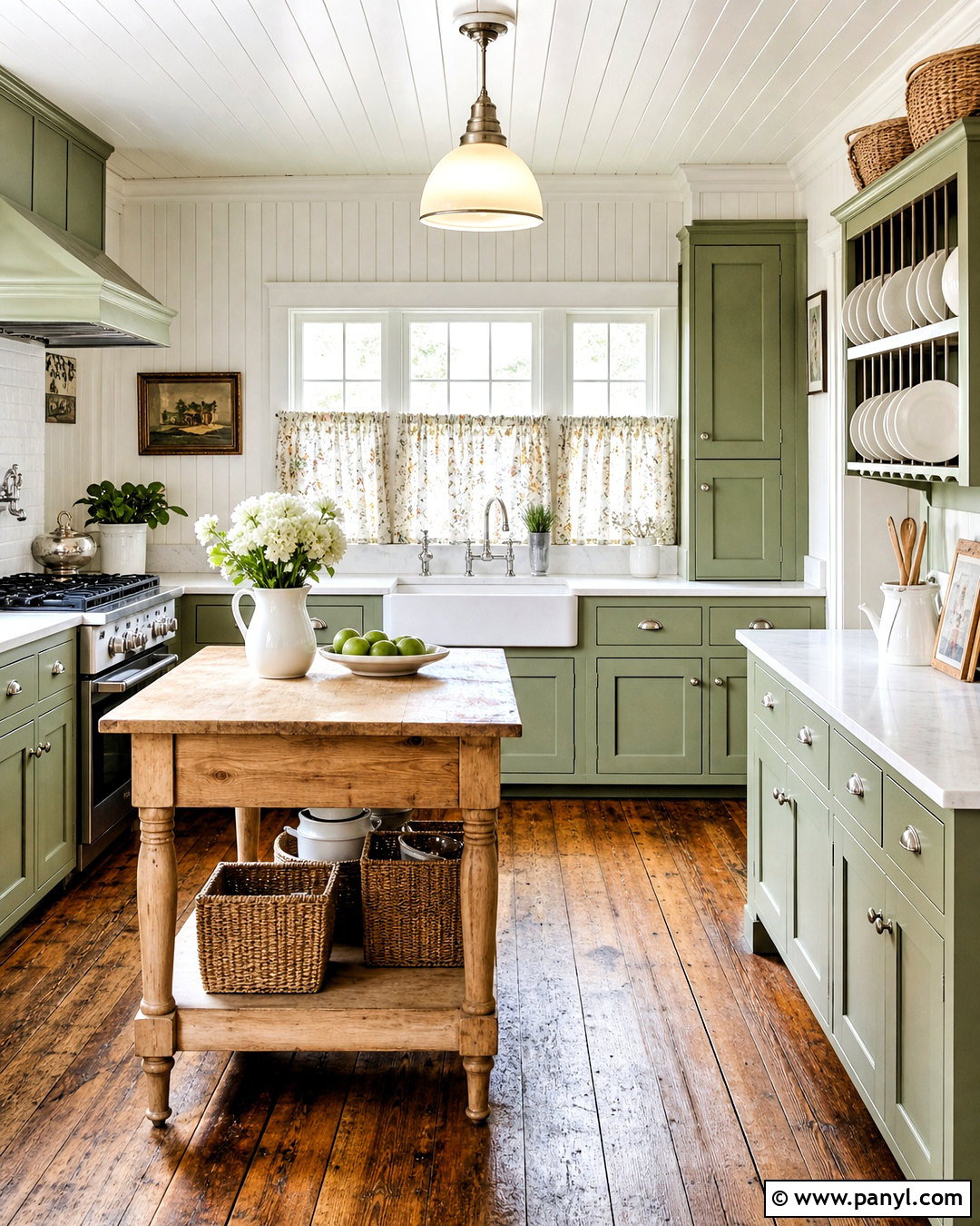 Sage Green Cottage Kitchen With White Beadboard - 20 sage green and white kitchen ideas