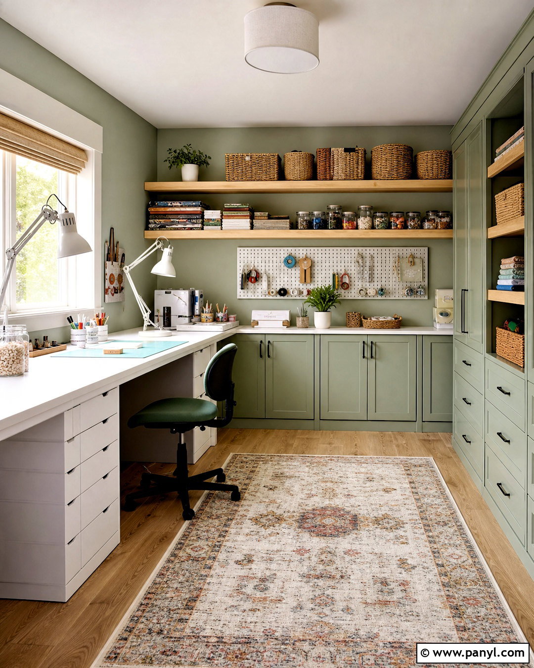 Sage Green Craft Room With Open Shelves - 20 sage green room ideas