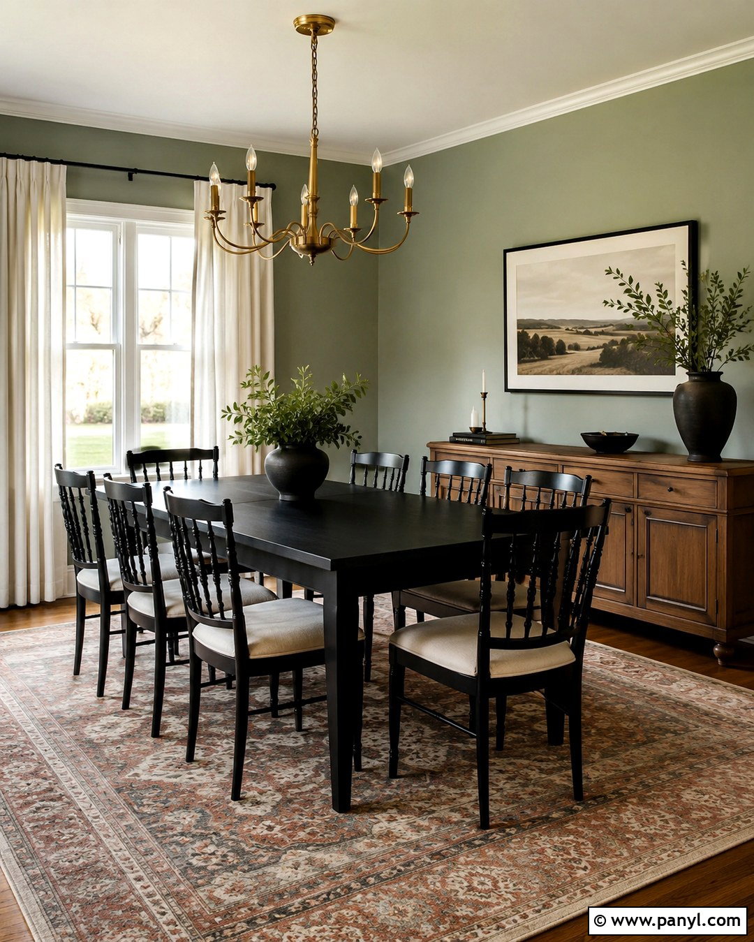 Sage Green Dining Room With Black Table - 20 Sage Green Walls With Black Furniture Ideas
