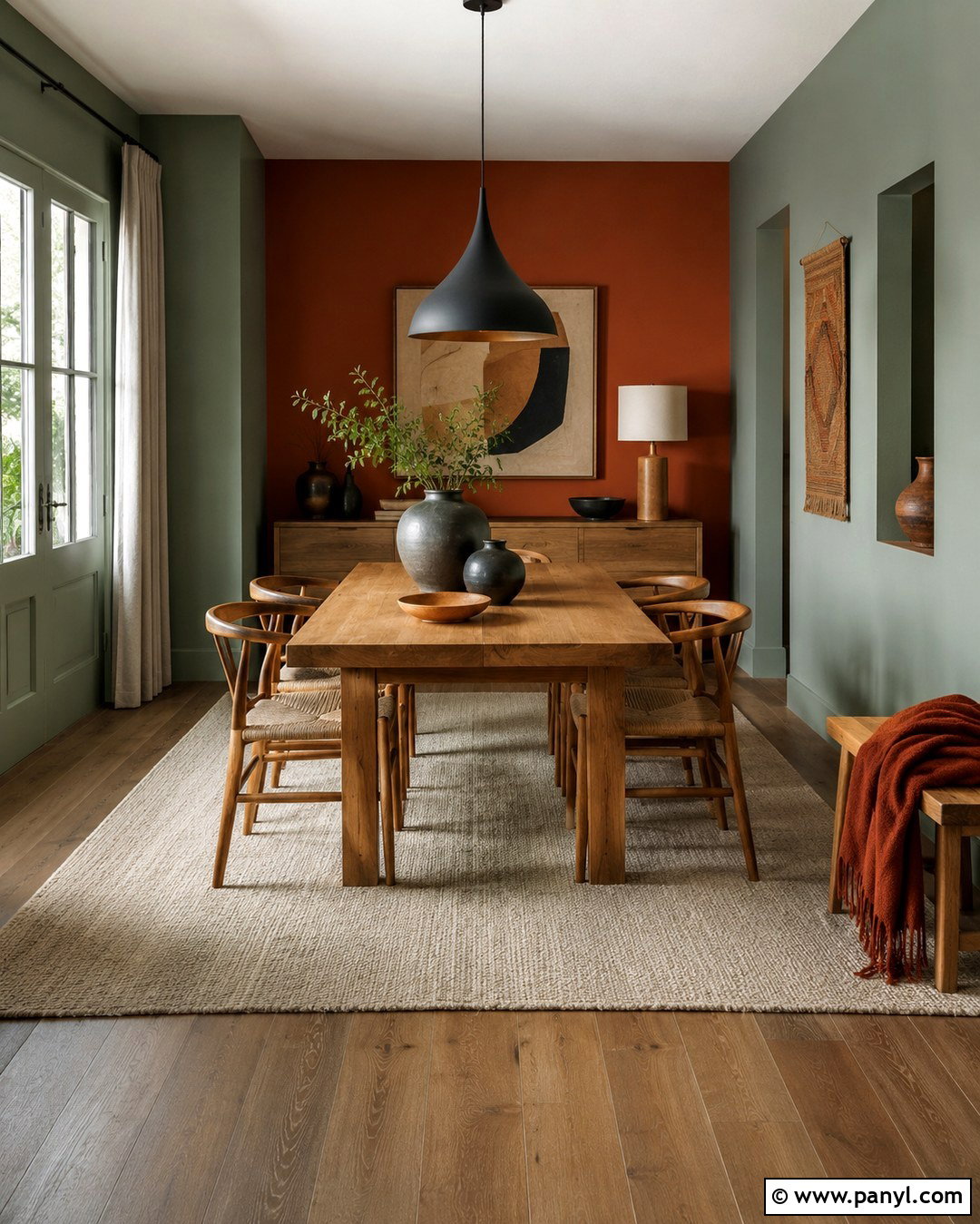 Sage Green Dining Room With Terracotta Accent Wall - 20 Sage Green Walls With Accent Wall Ideas