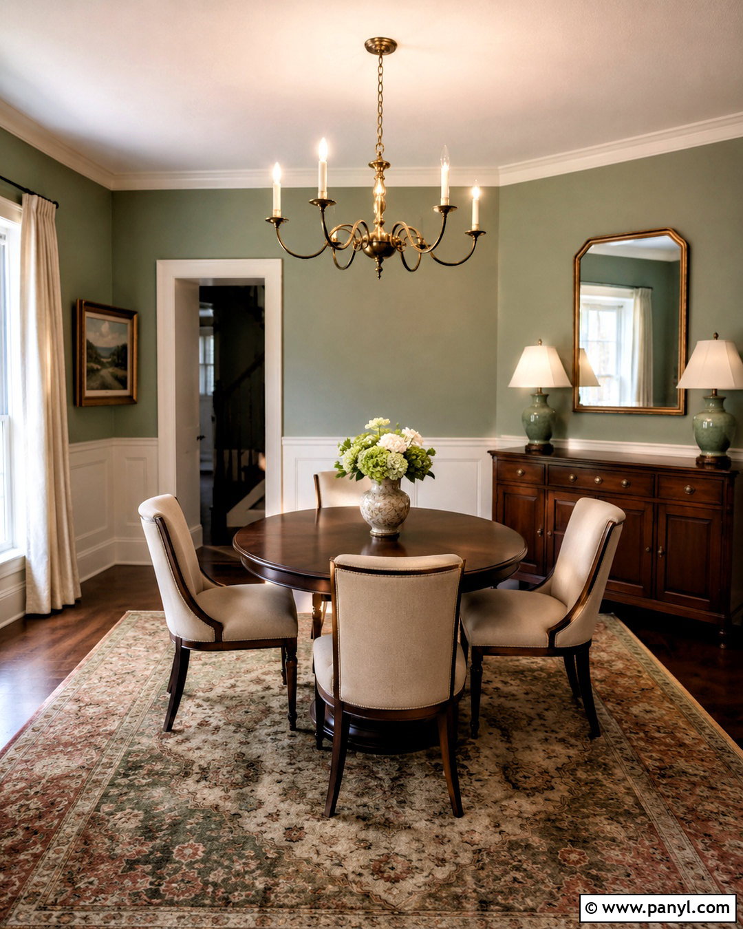 Sage Green Dining Room With Wainscoting - 40 Sage Green Accent Wall Ideas