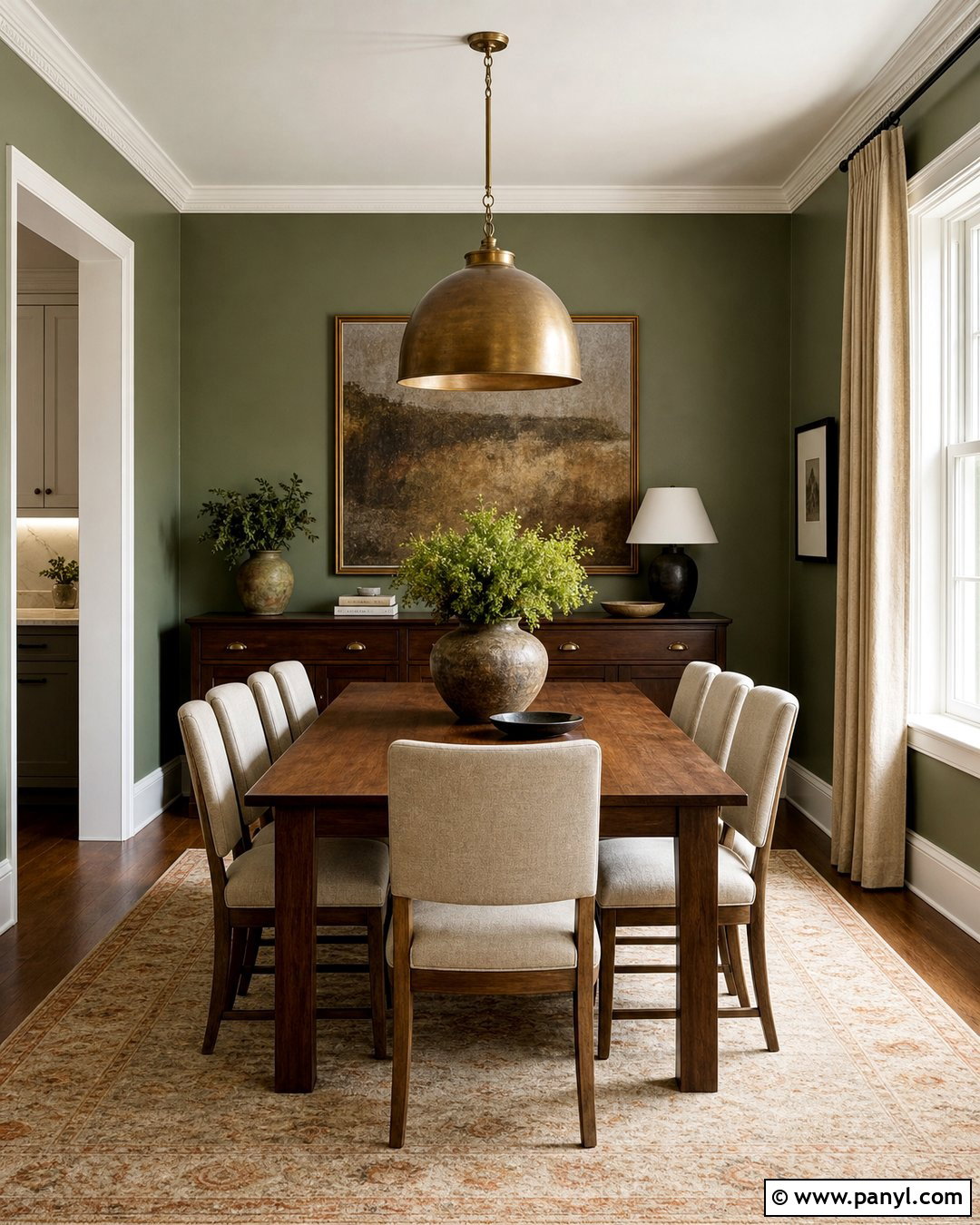 Sage Green Dining Room With Wood Furniture - 50 sage green walls