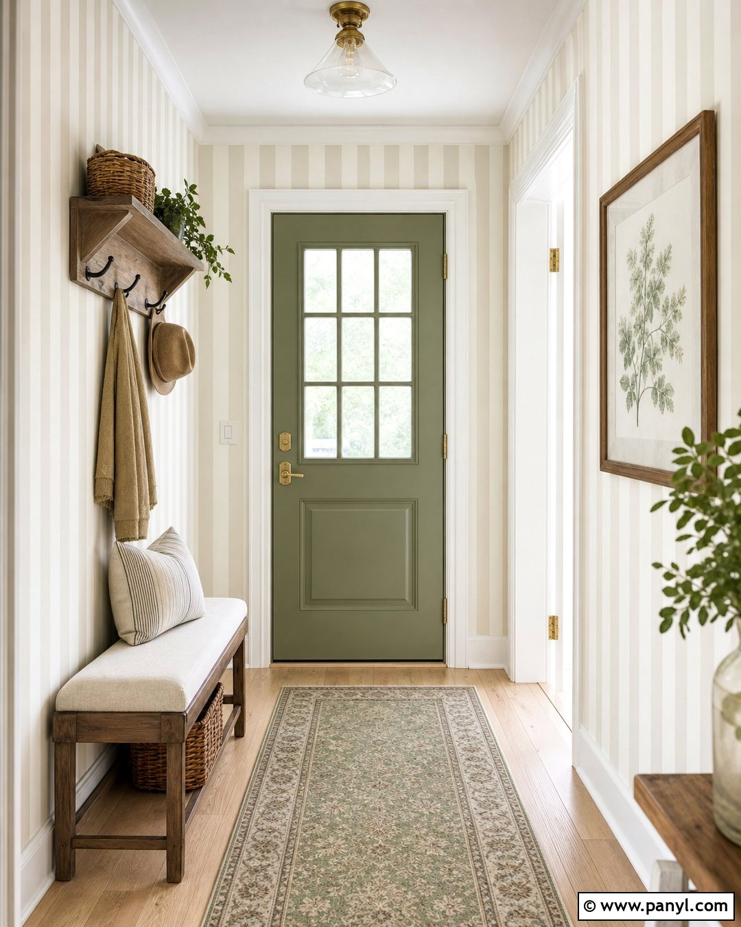 Sage Green Door With Striped Wall - 20 Green Door With Patterned Wall Ideas
