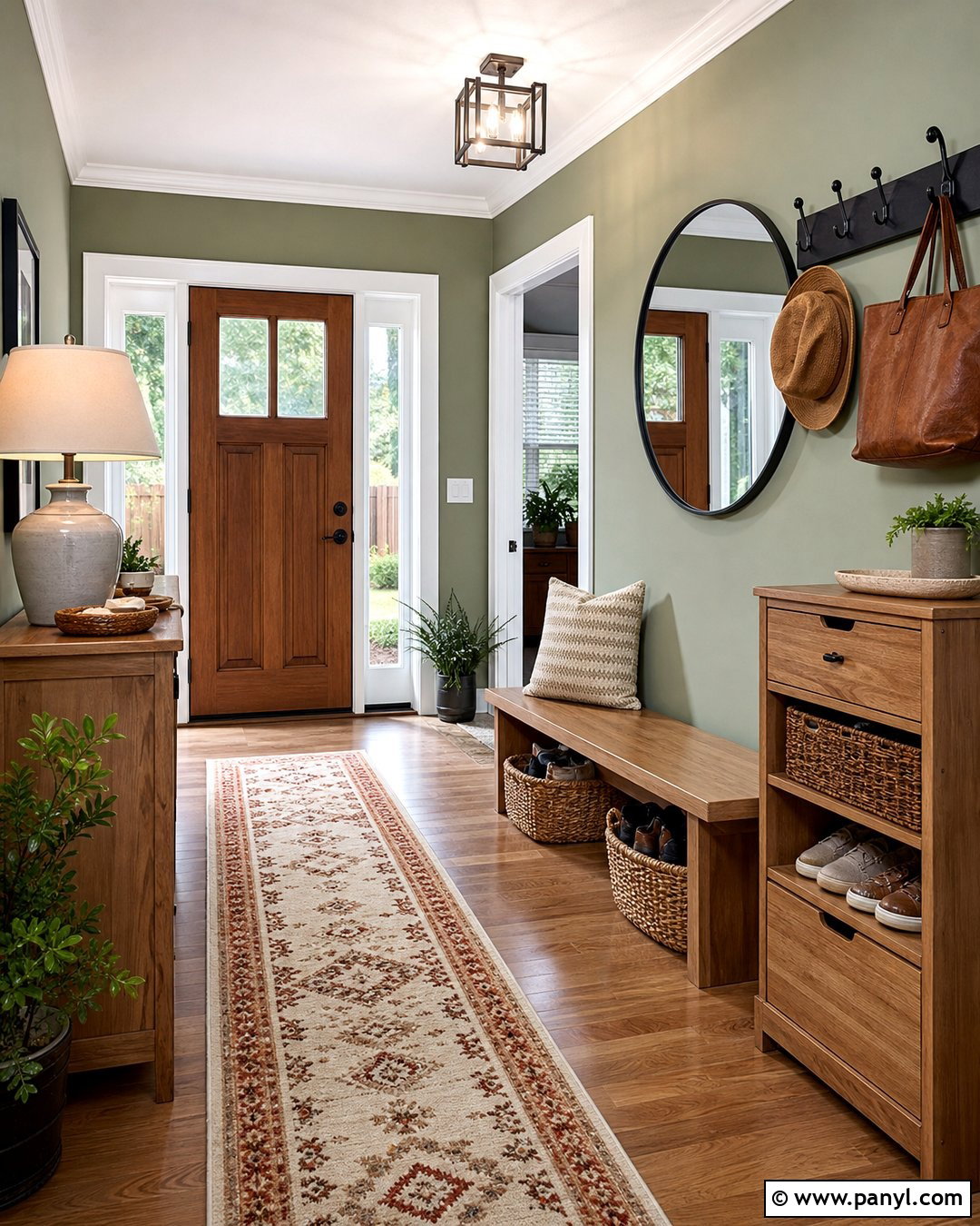 Sage Green Entryway Walls With Oak Storage - 35 sage green wall color ideas