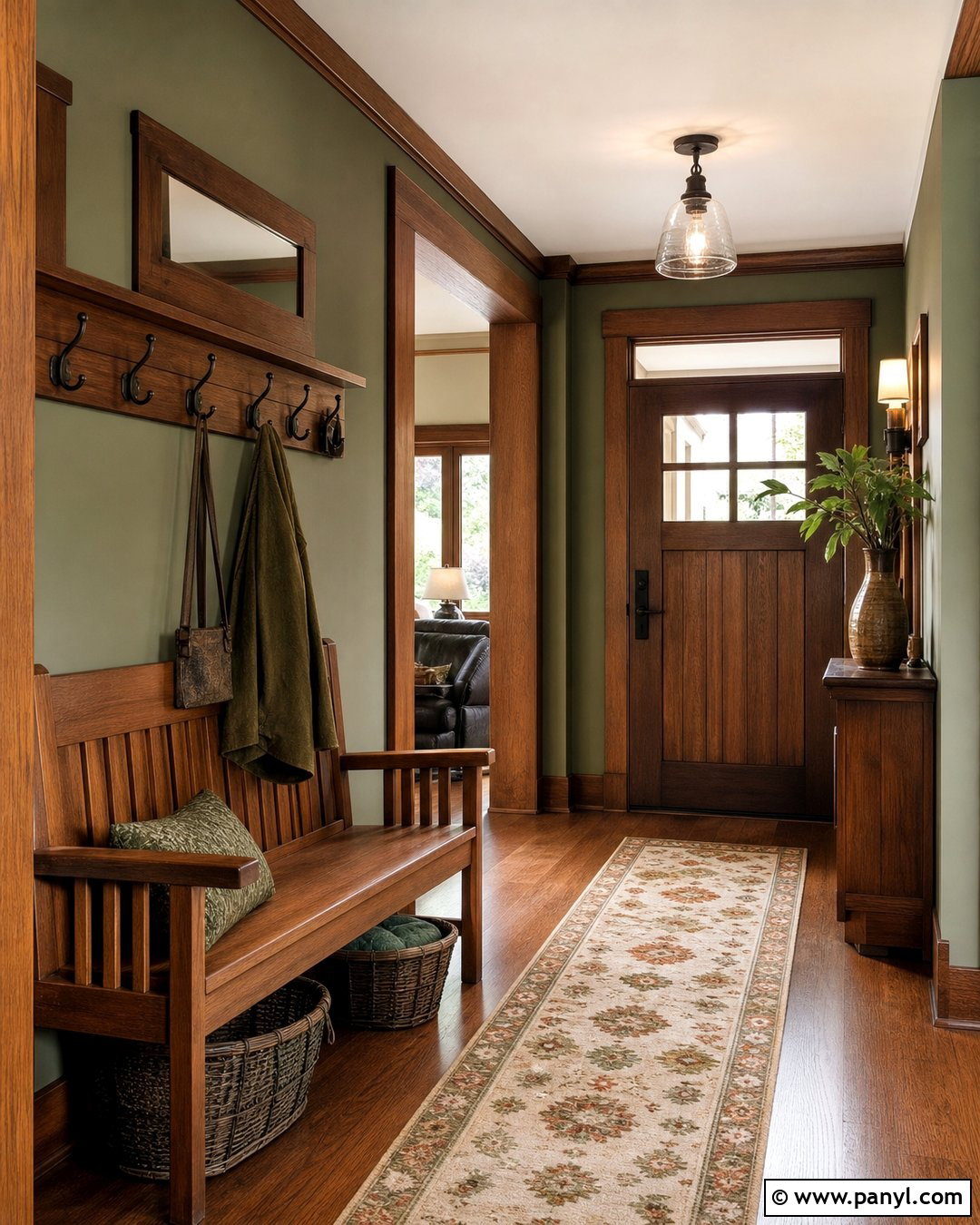 Sage Green Entryway With Craftsman Wood Trim - 20 Sage Green Walls With Wood Trim Ideas