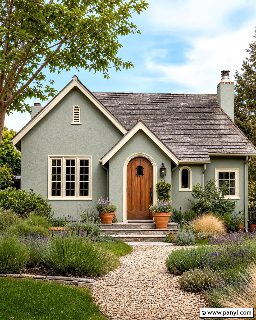 Sage Green Exterior Walls With Cream Trim - 20 exterior wall painting ideas