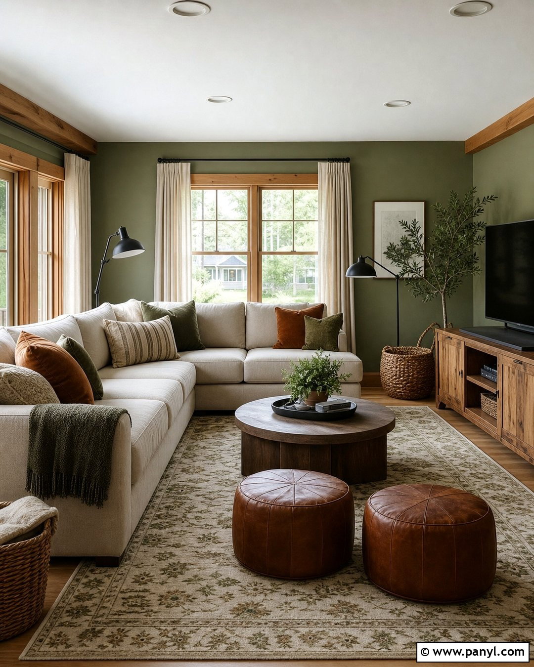 Sage Green Family Room With Douglas Fir Trim - 20 Sage Green Walls With Wood Trim Ideas