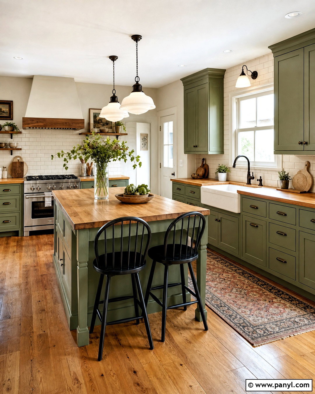 Sage Green Farmhouse Kitchen With Butcher Block - 20 sage green kitchen ideas