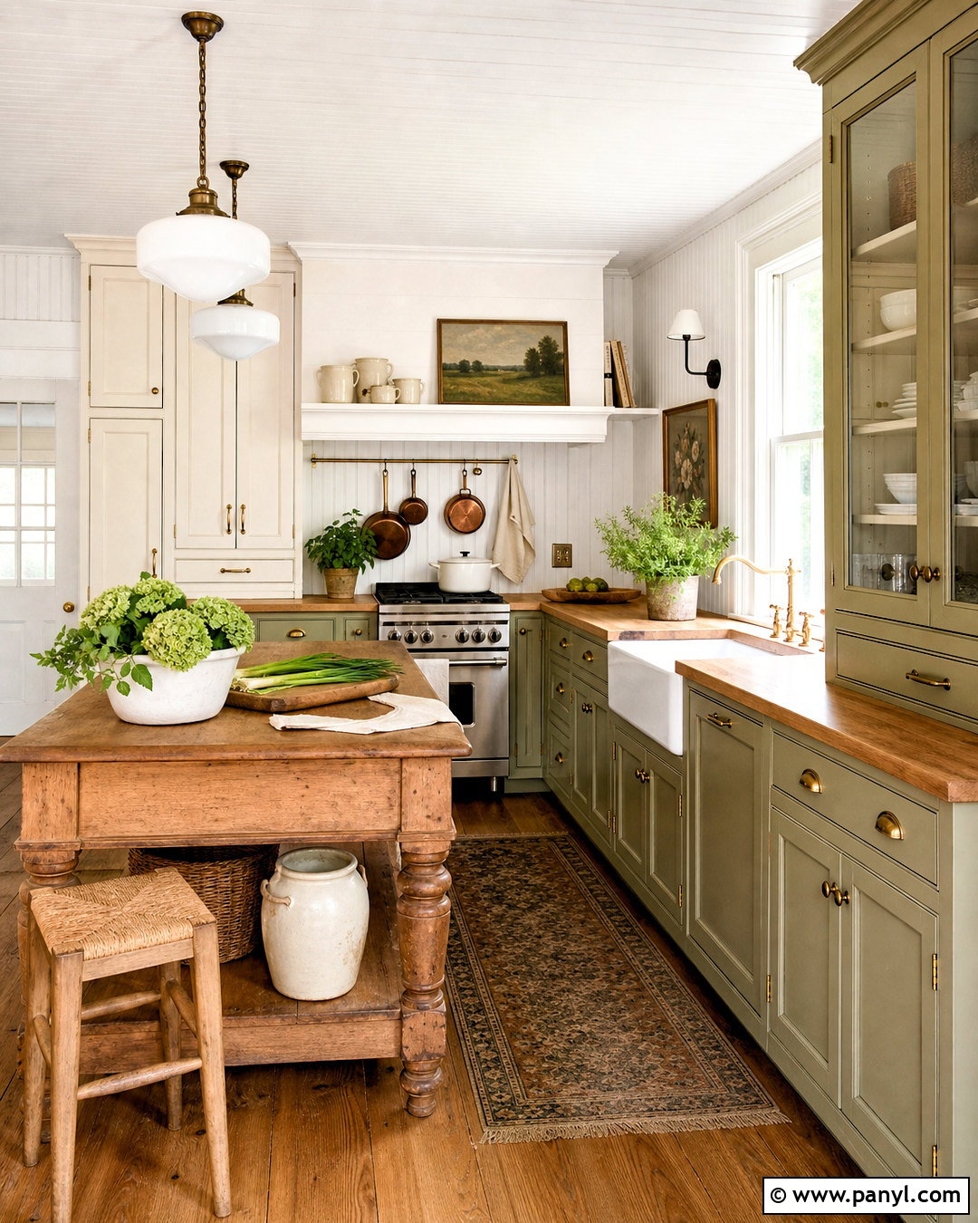 Sage Green Farmhouse Kitchen With White Apron Sink - 20 sage green and white kitchen ideas