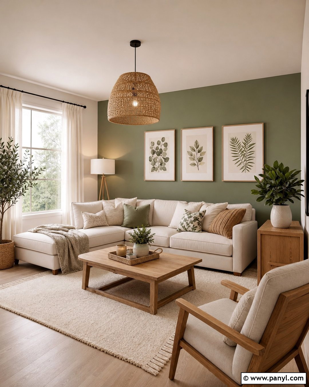 Sage Green Feature Wall With Cream Sofa - 25 Sage Green Feature Wall Living Room Ideas