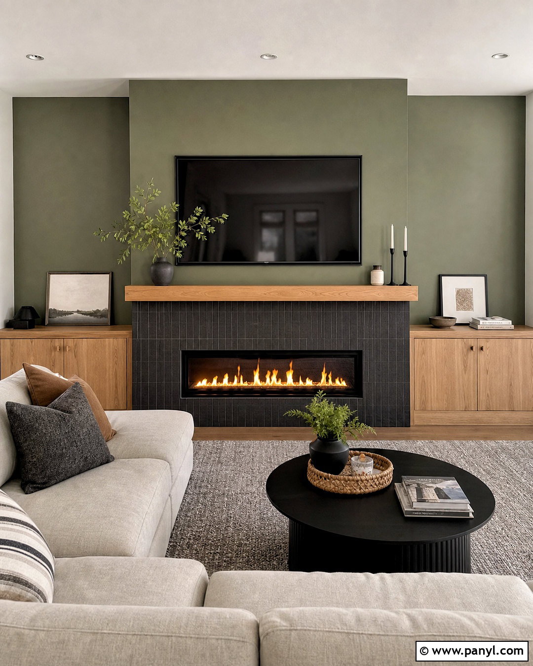 Sage Green Fireplace TV Wall - 20 sage green fireplace ideas