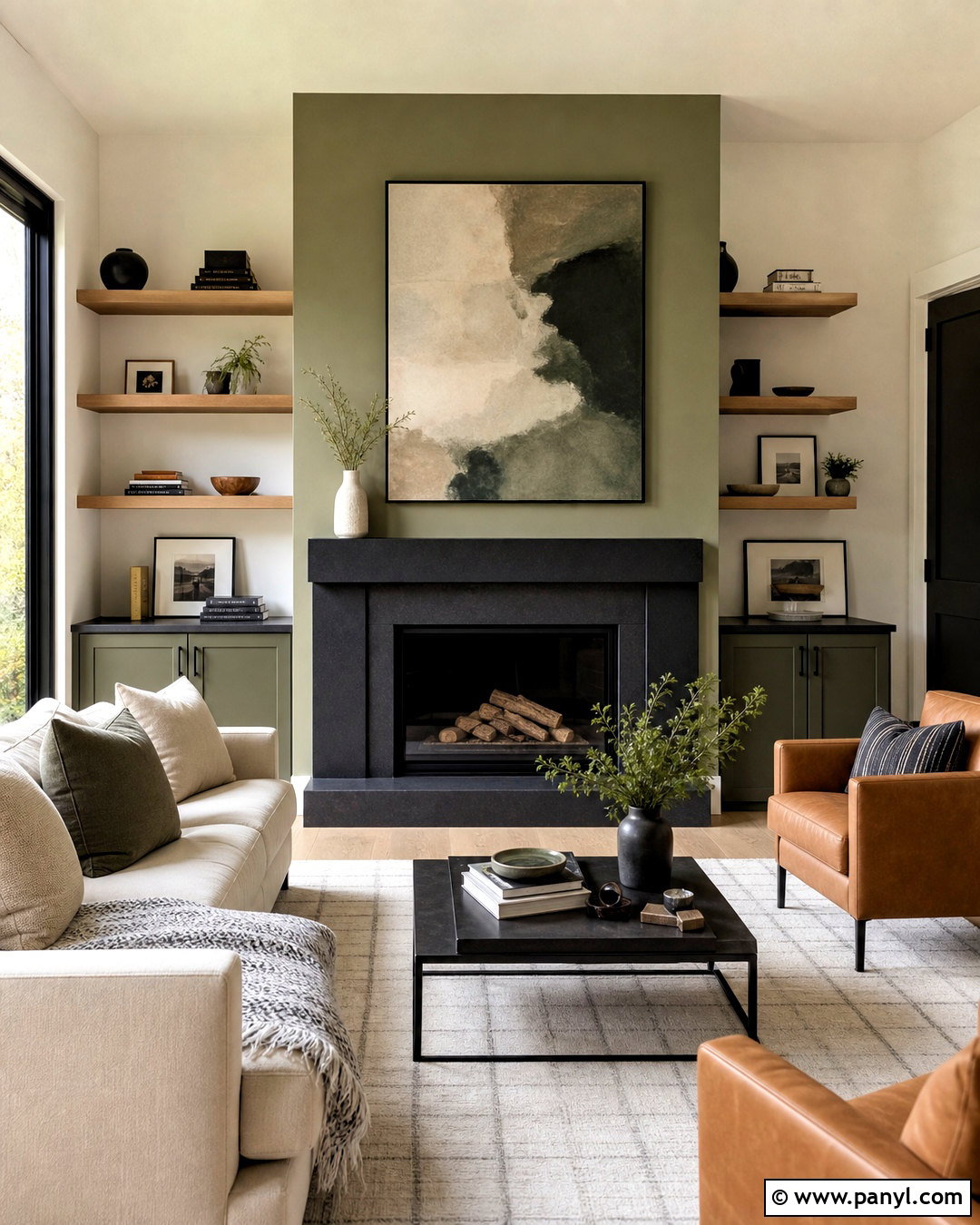 Sage Green Fireplace With Black Accents - 20 sage green fireplace ideas