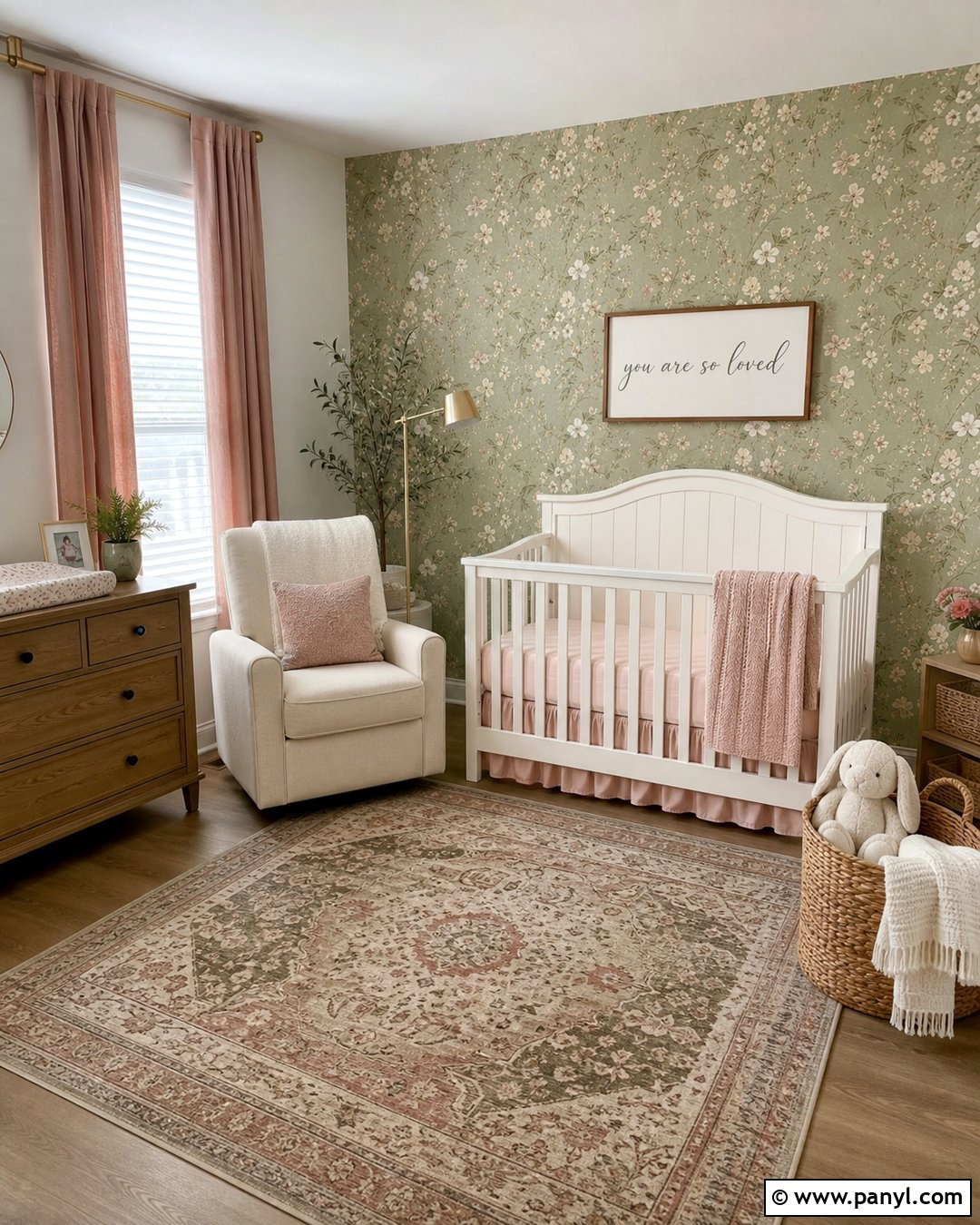 Sage Green Floral Accent Wall - 25 Baby Girl Accent Wall Ideas