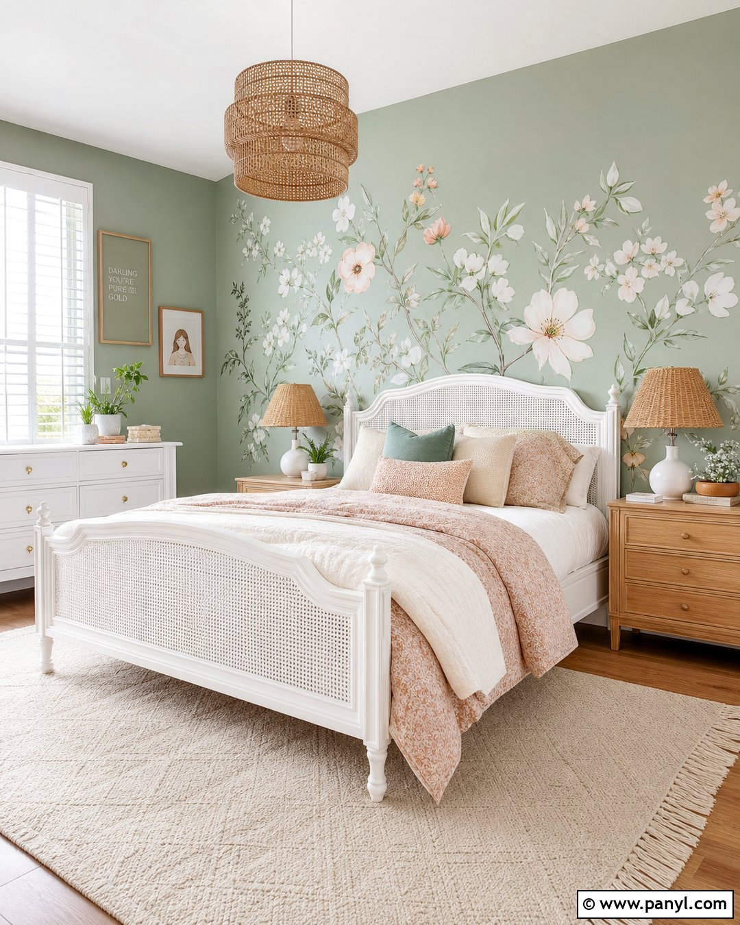 Sage Green Floral Accent Wall - 25 Girls Room Paint Ideas Accent Walls