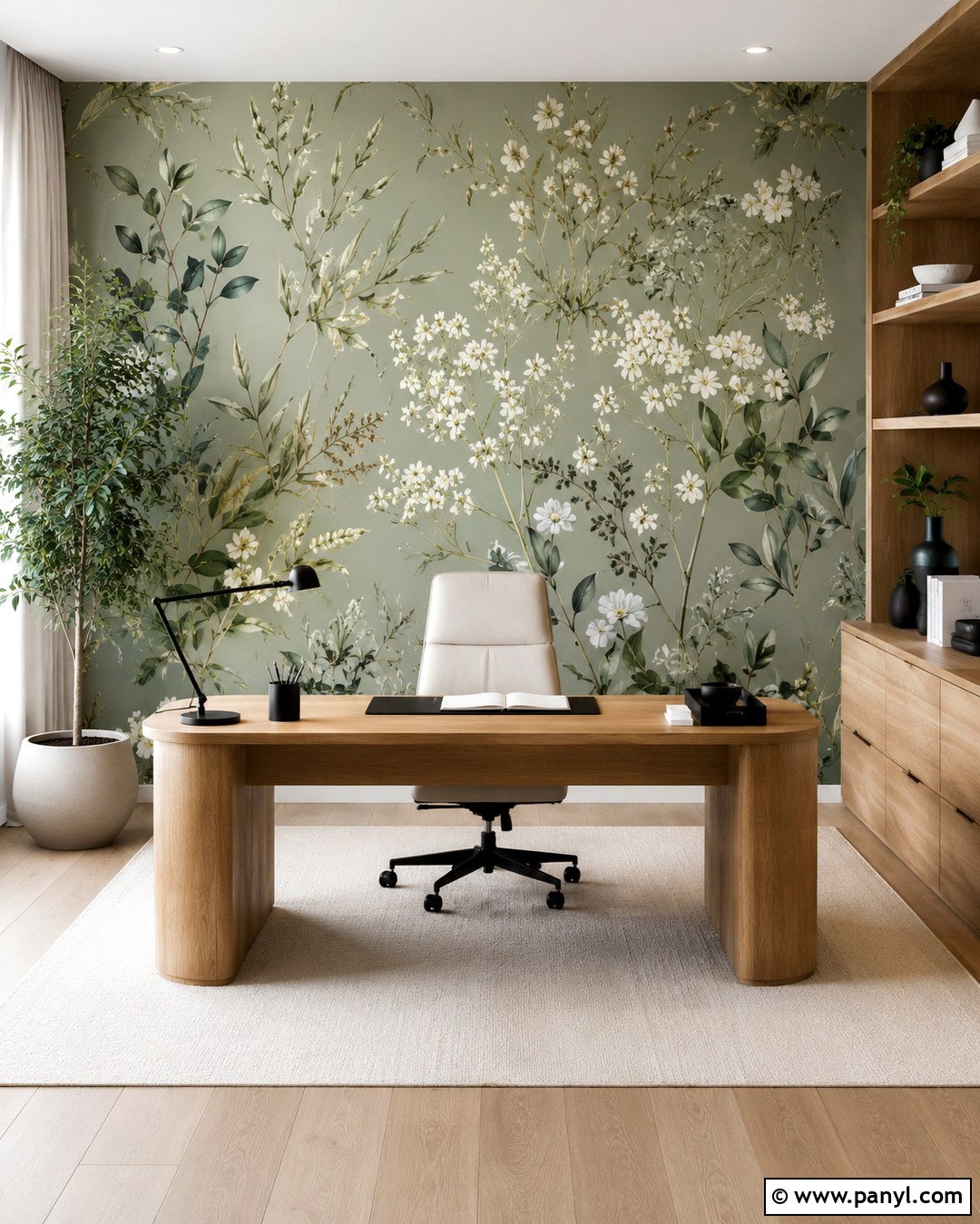 Sage Green Floral Accent Wall - 20 Floral Accent Wall Office Ideas