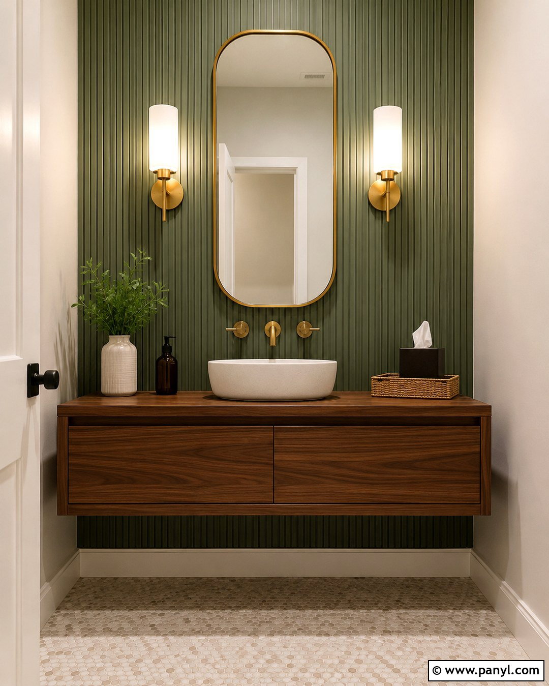 Sage Green Fluted Powder Room Wall - 20 Sage Green Statement Wall Ideas