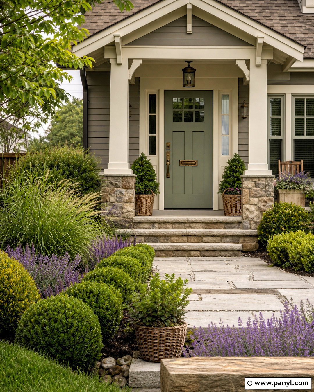 Sage Green Front Door With Gray House - 20 grey house door color ideas