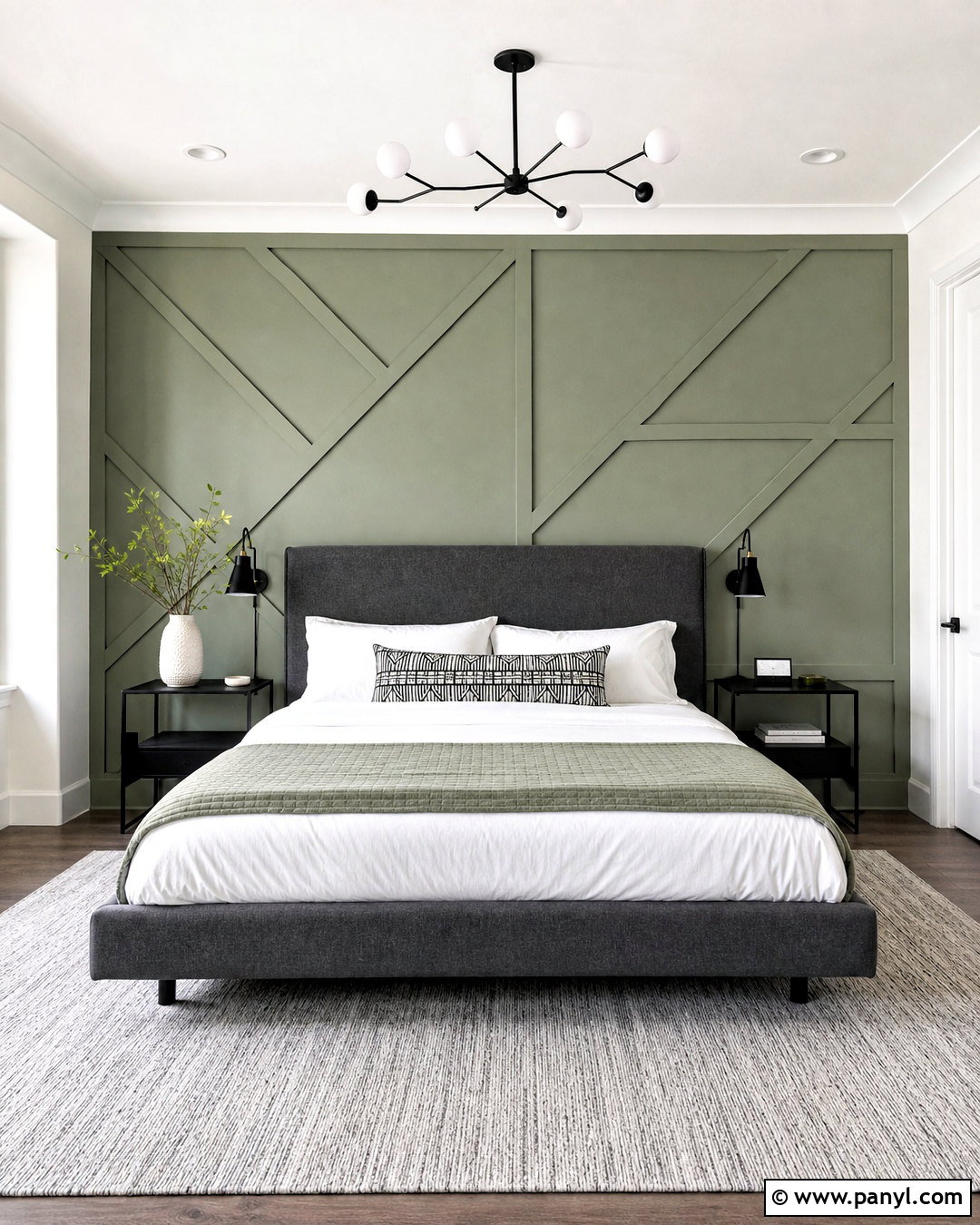 Sage Green Geometric Accent Wall - 20 sage green accent wall bedroom ideas