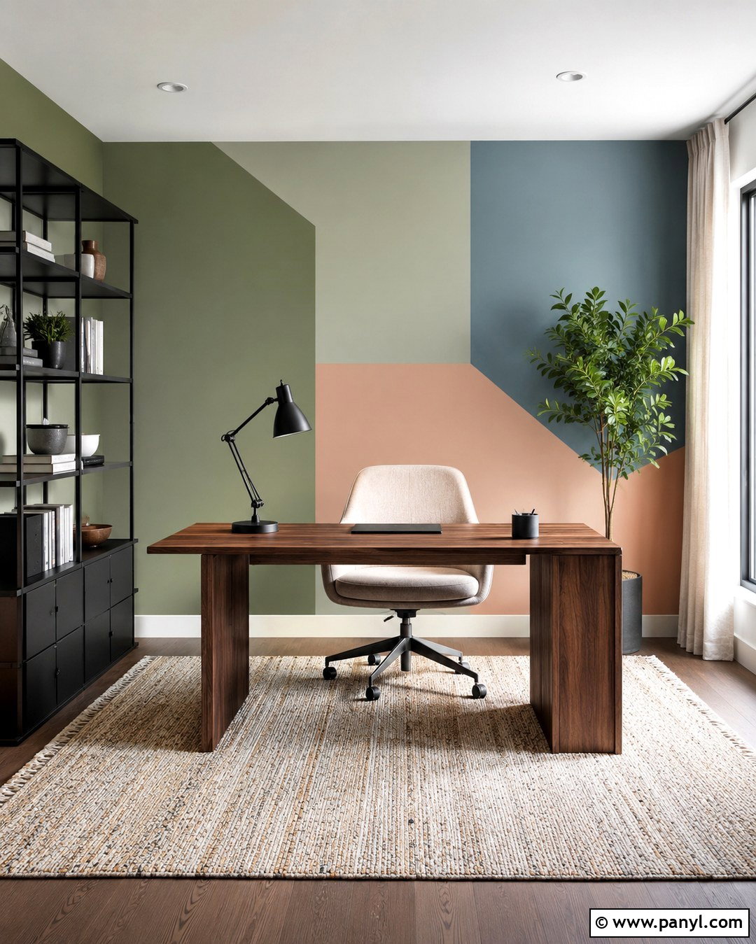 Sage Green Geometric Office Wall - 20 Colorful Interior Walls