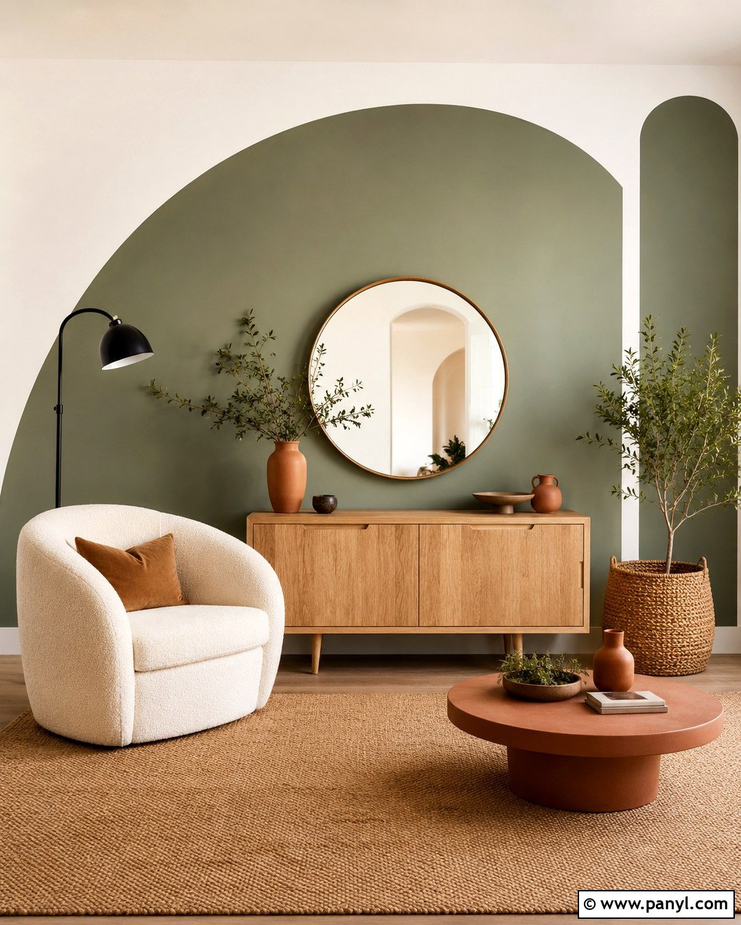 Sage Green Geometric Painted Wall - 20 Sage Green Statement Wall Ideas