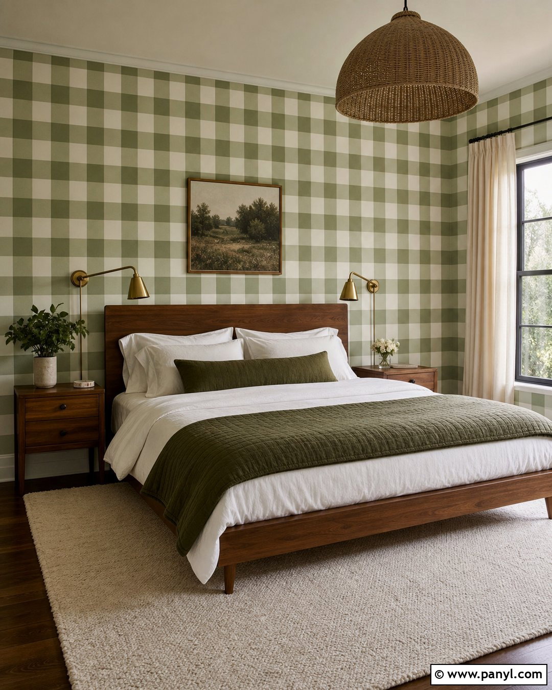 Sage Green Gingham Painted Bedroom Walls - 30 Gingham Painted Walls