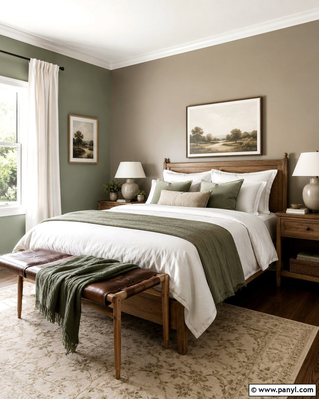 Sage Green Guest Room With Greige Accent Wall - 20 Sage Green Walls With Accent Wall Ideas