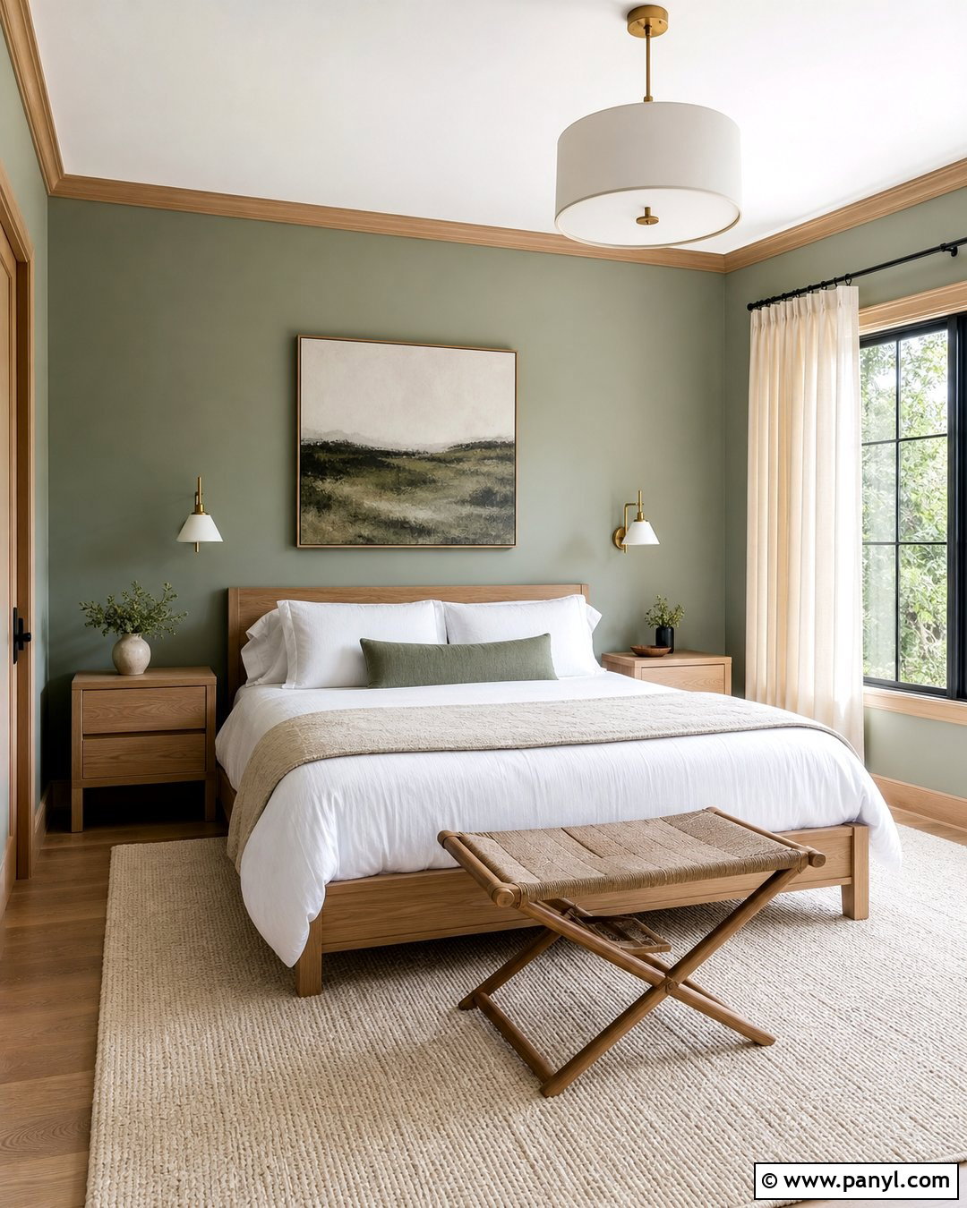 Sage Green Guest Room With White Oak Trim - 20 Sage Green Walls With Wood Trim Ideas