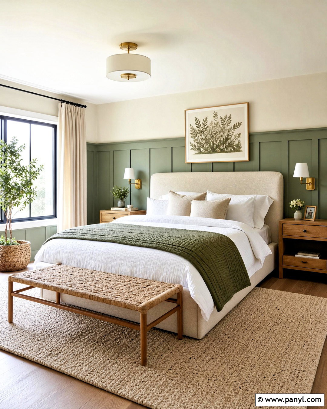 Sage Green Half Wall Paneling In A Bedroom - 20 half paneled walls