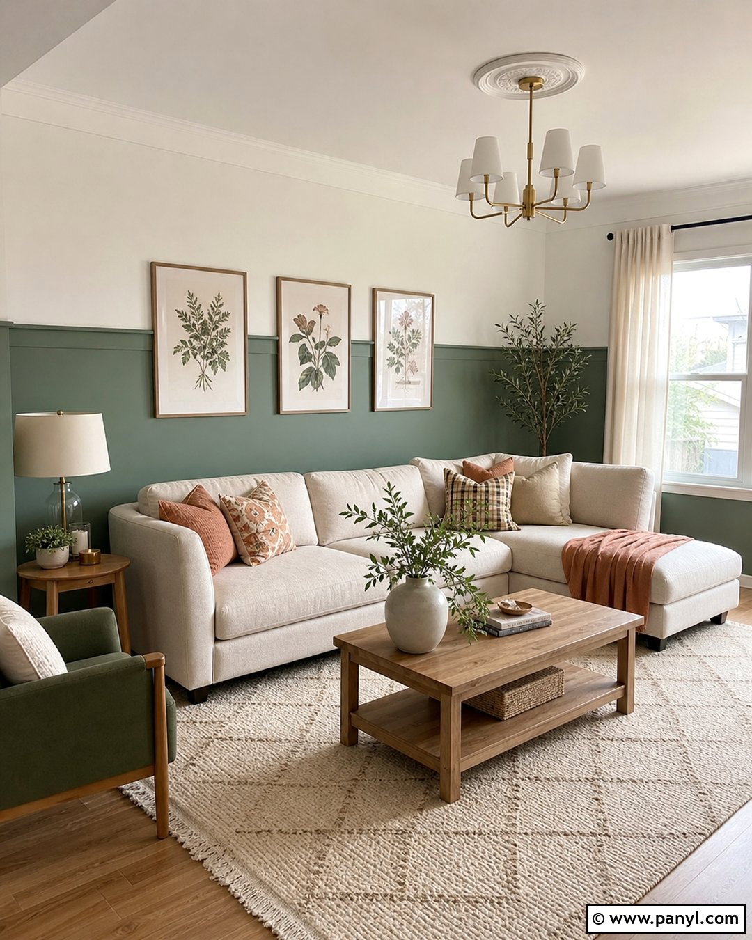 Sage Green Half Wall With Warm White - 25 Half Wall Color Ideas