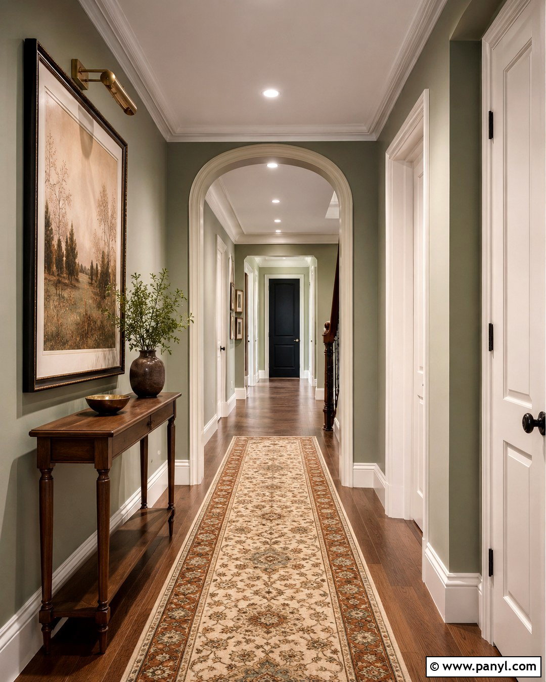 Sage Green Hallway With Picture Frame Accent Wall - 20 Sage Green Walls With Accent Wall Ideas