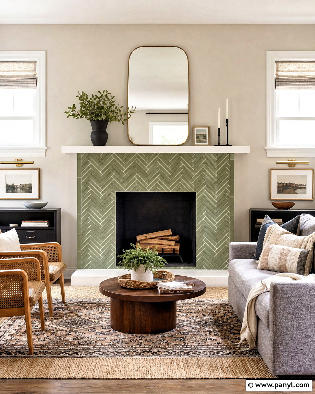 Sage Green Herringbone Fireplace - 20 sage green fireplace ideas