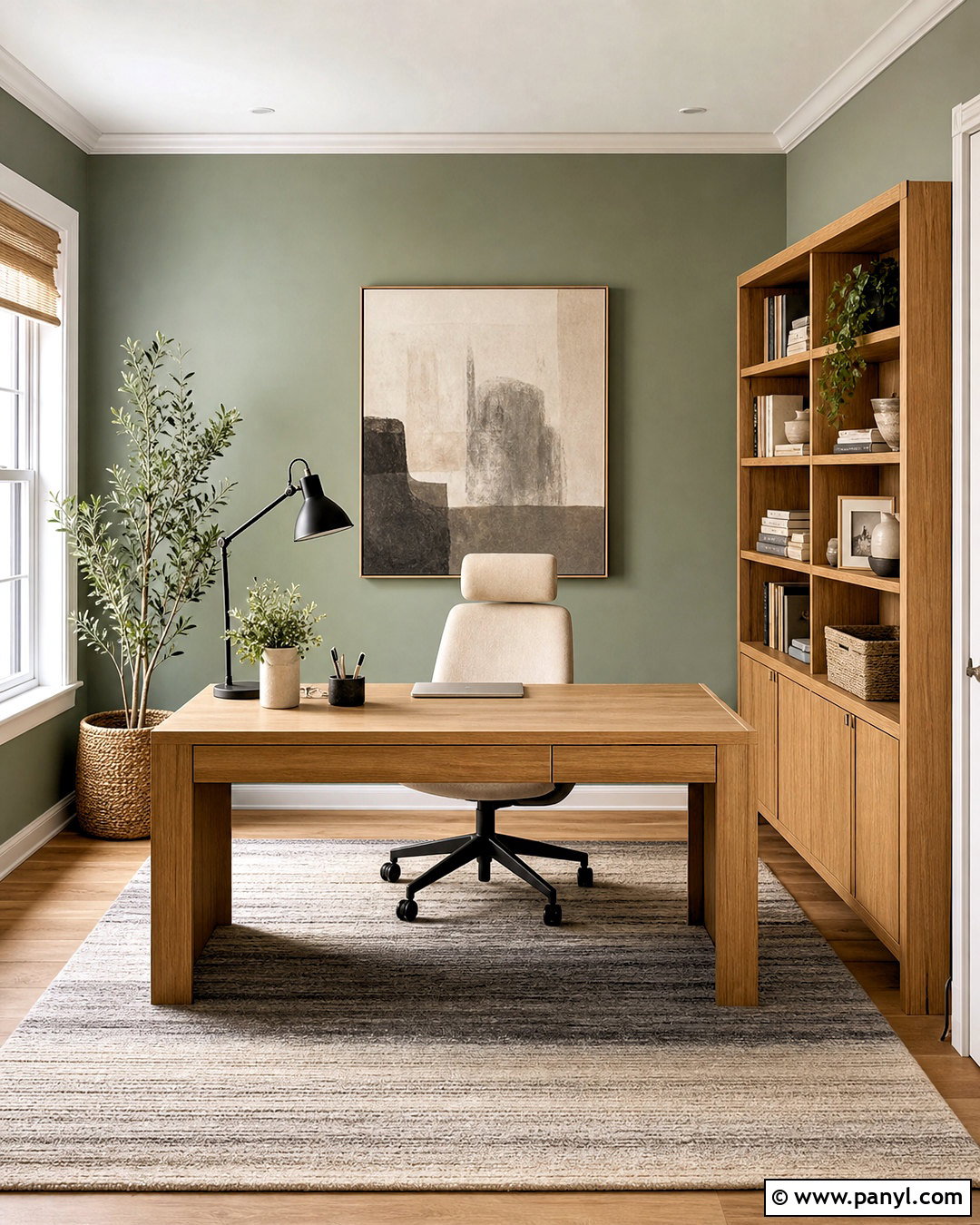 Sage Green Home Office Walls With Oak Furniture - 20 sage green wall paint ideas