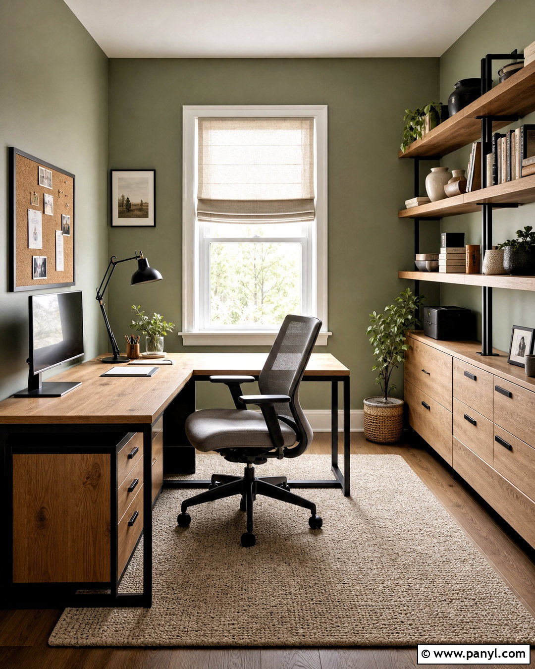 Sage Green Home Office With Black Accents - 20 sage green room ideas