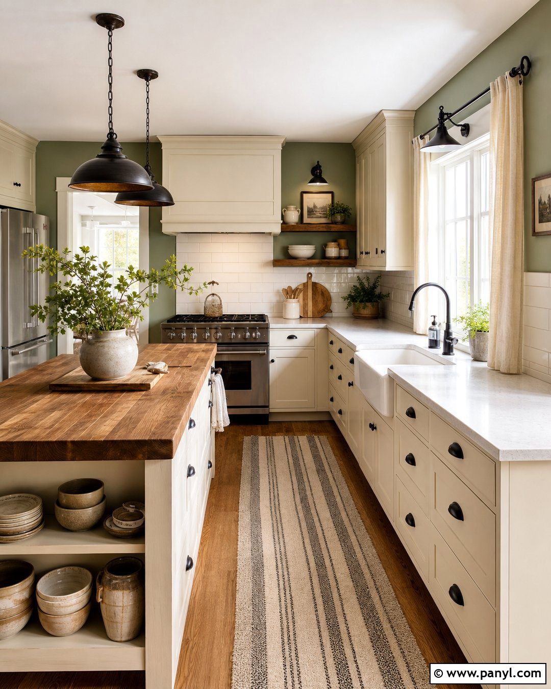Sage Green Kitchen Walls In A Farmhouse Kitchen - 45 sage green kitchen walls