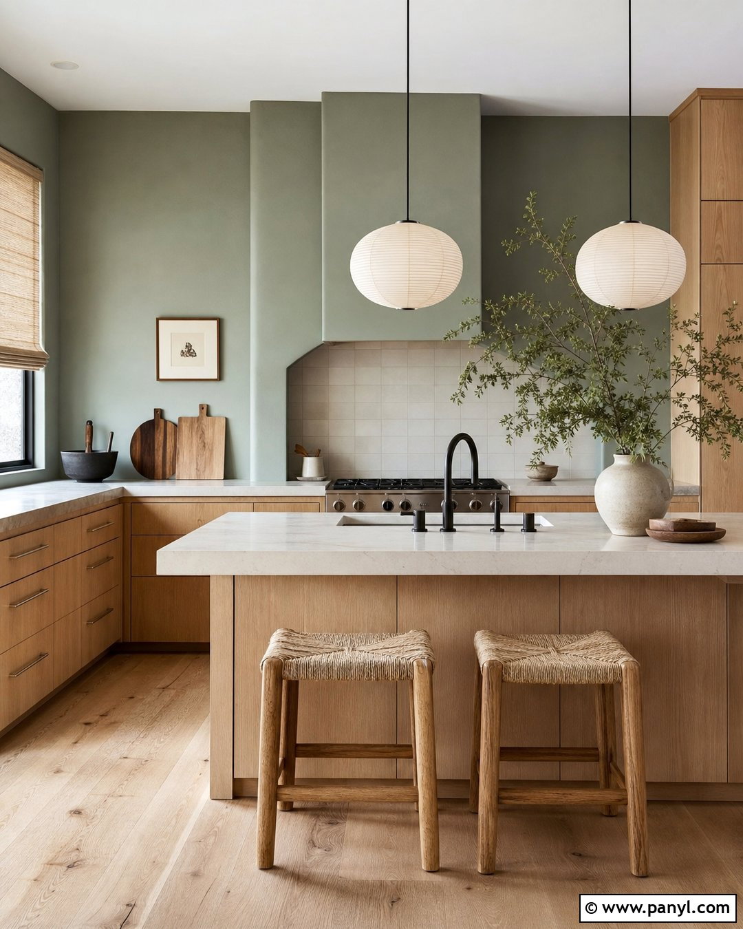 Sage Green Kitchen Walls In A Japandi Kitchen - 45 sage green kitchen walls